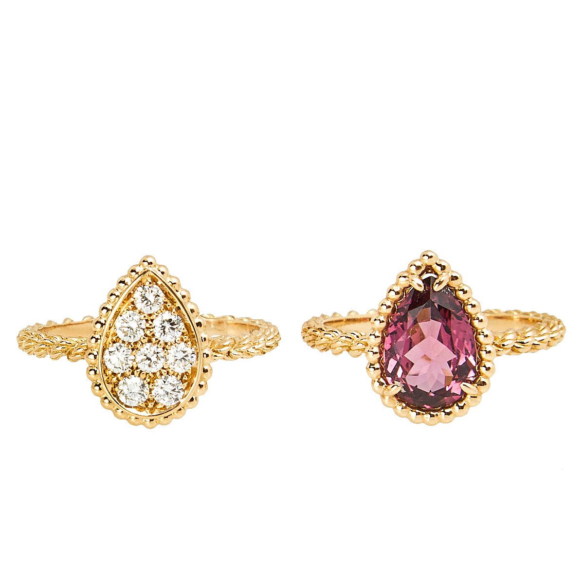 

Boucheron Serpent Boheme S Motif Diamond and Rhodolite Garnet 18k Rose Gold Set of 2 Rings Size