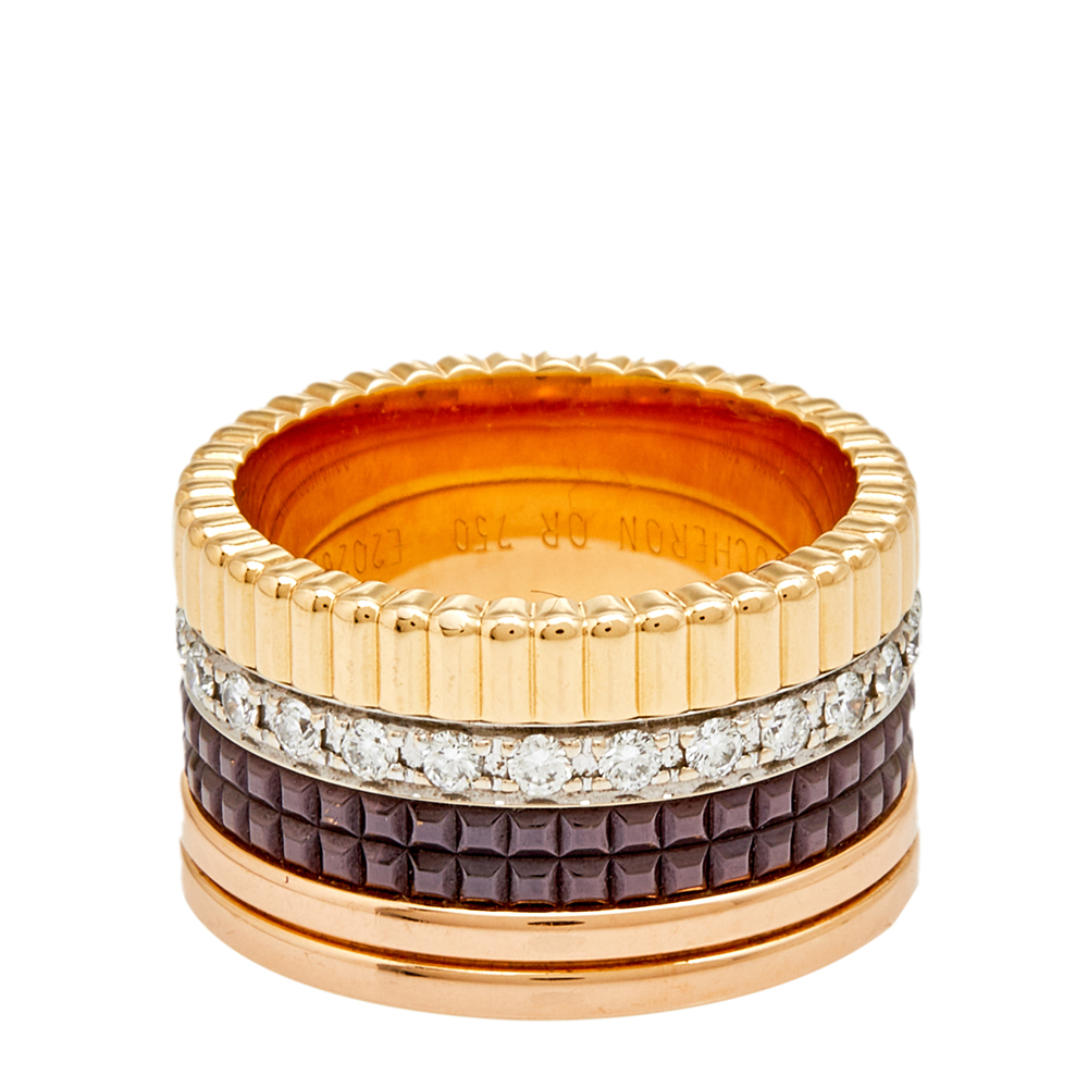 

Boucheron Quatre Classique Diamond Brown PVD 18k Three Tone Gold Large Band Ring Size