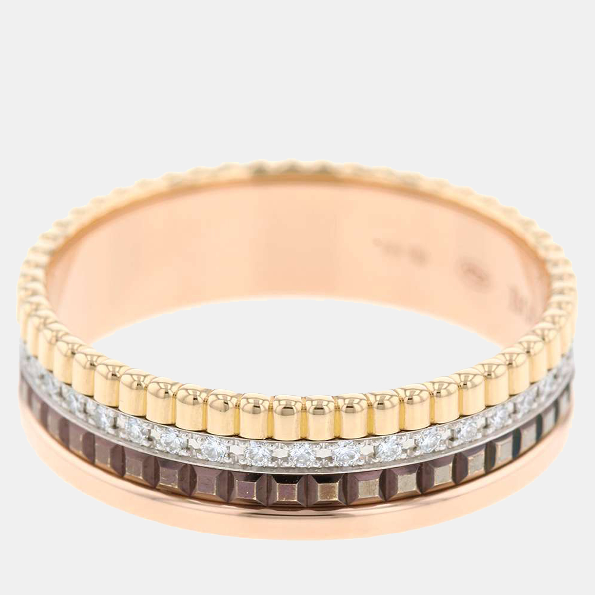 

Boucheron 18K Yellow Gold, Rose Gold, White Gold Diamond Quatre Classic Ring Size EU 65