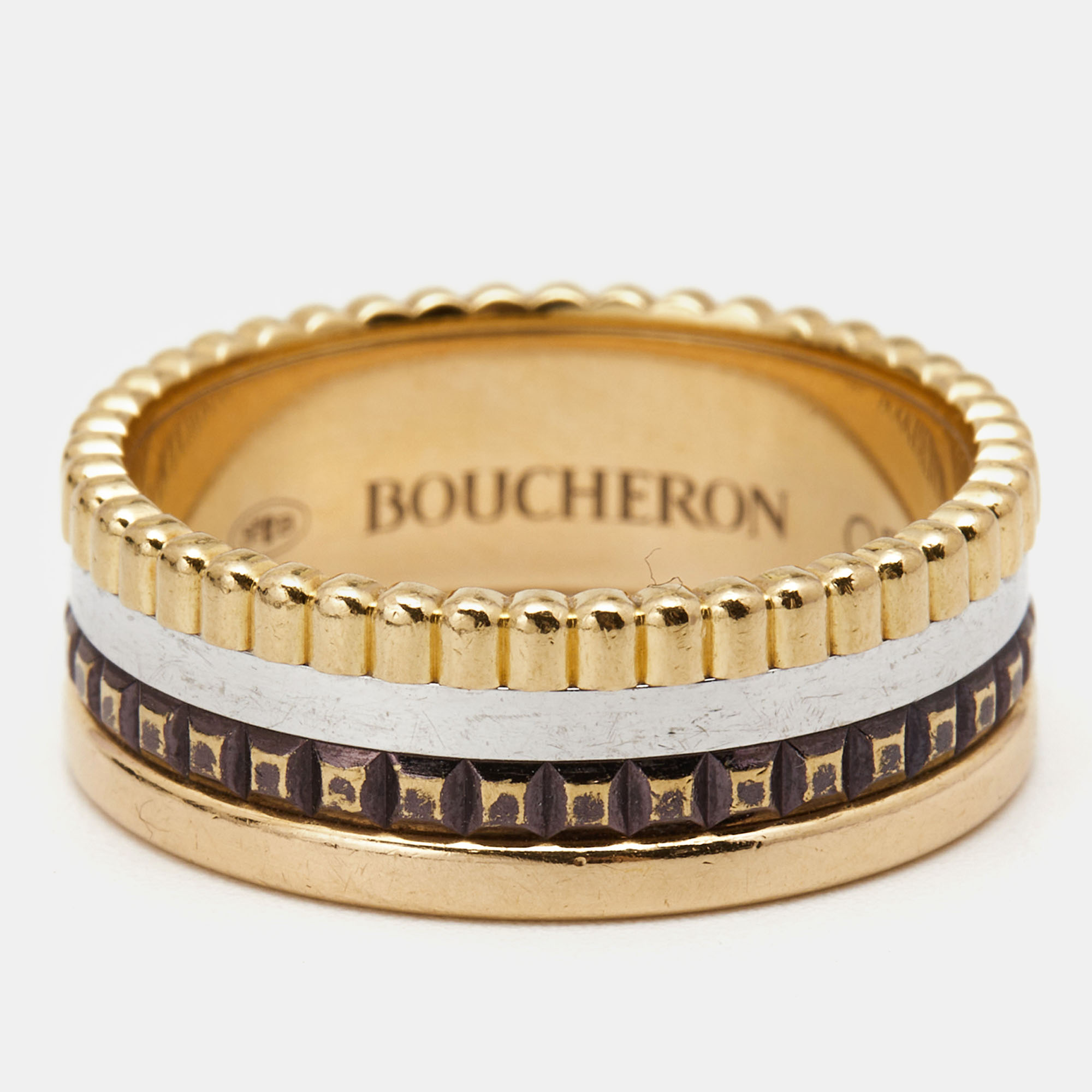 

Boucheron Quatre Classique Brown PVD 18k Three Tone Gold Small Band Ring Size