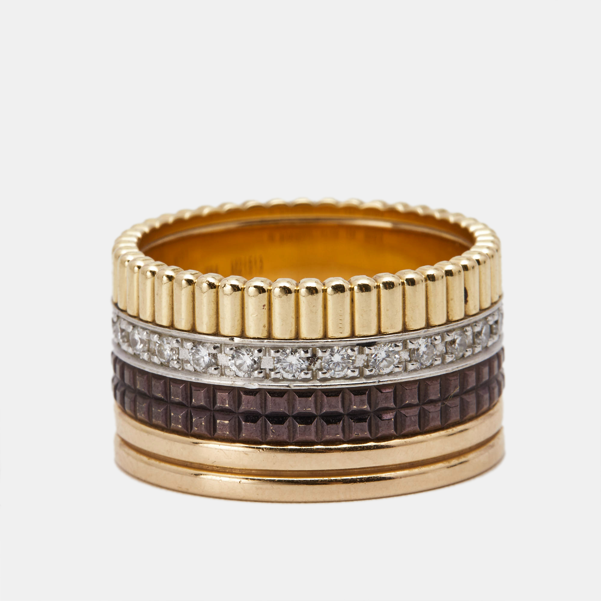 

Boucheron Quatre Classique Diamonds 18k Three Tone Gold Ring Size