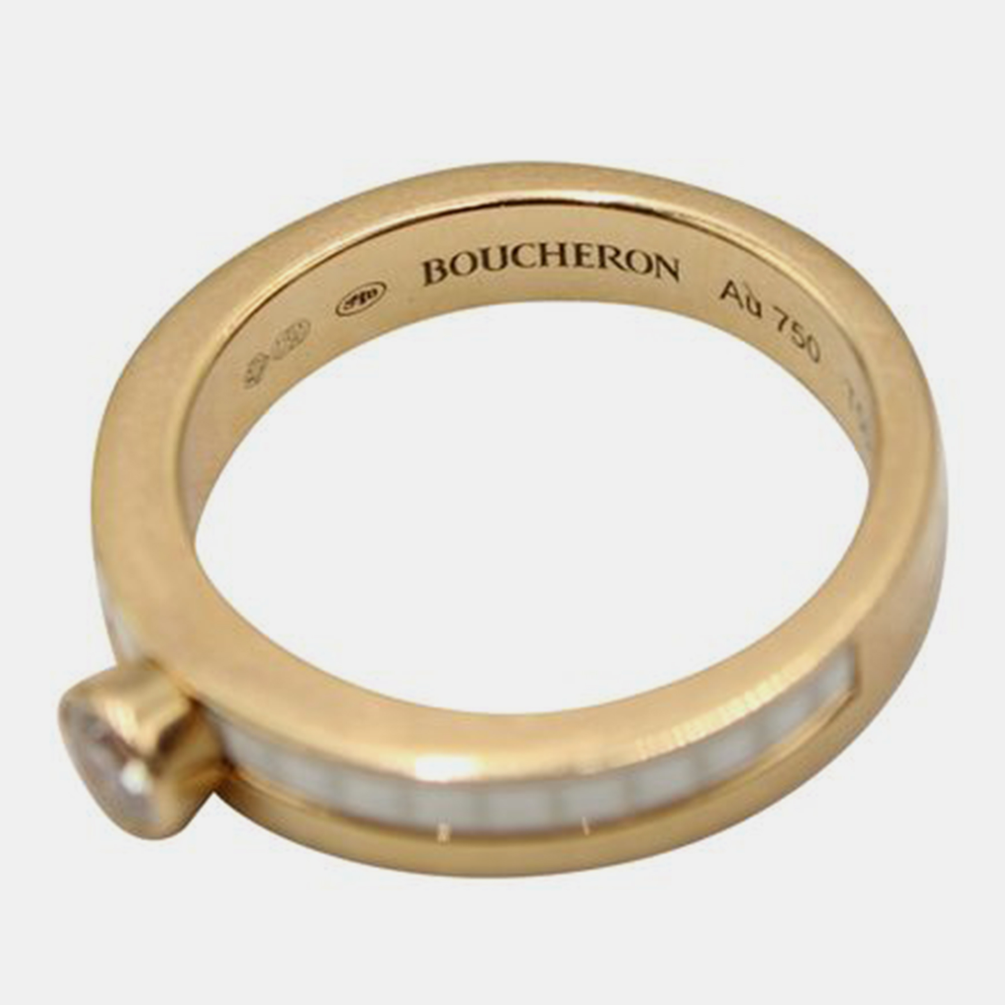 

BOUCHERON Solitaire Quatre White Ceramic Ring in Yellow Gold and Diamond EU 50