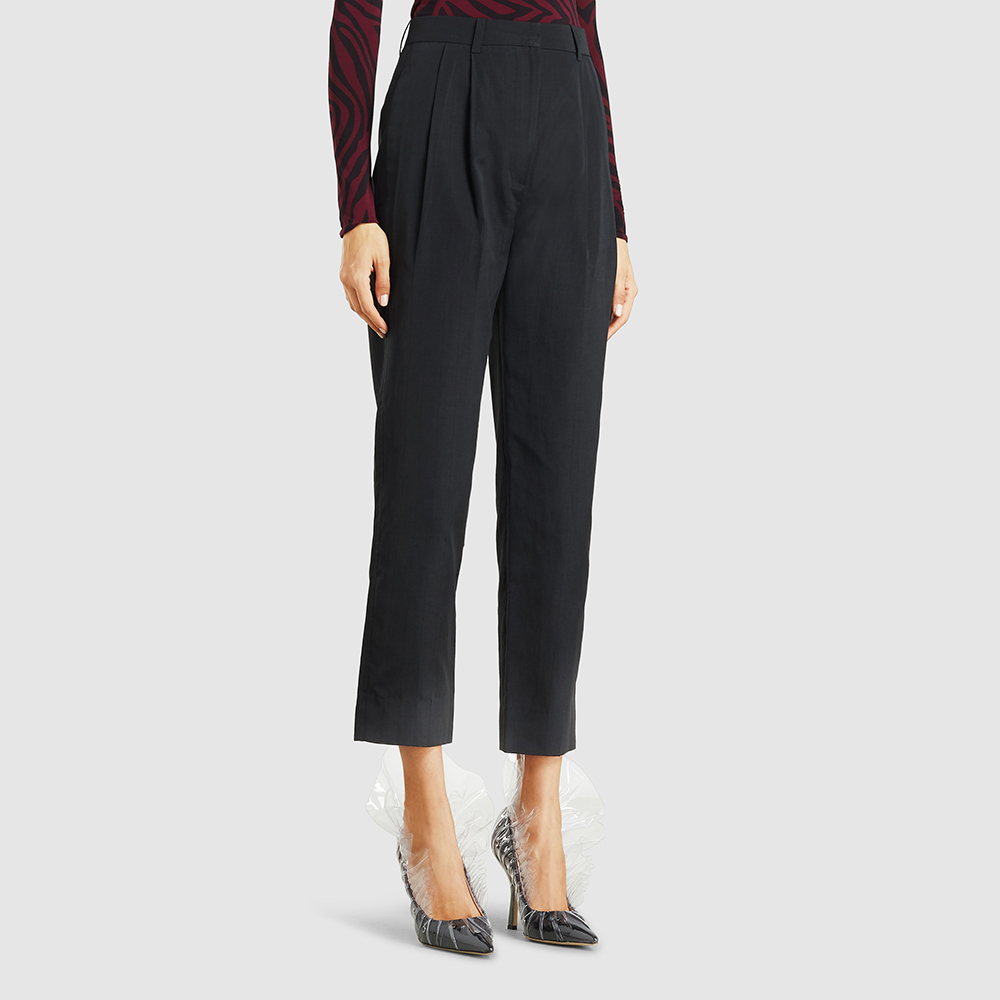 

Bouguessa Black High-Waisted Cropped Cotton Trousers Size