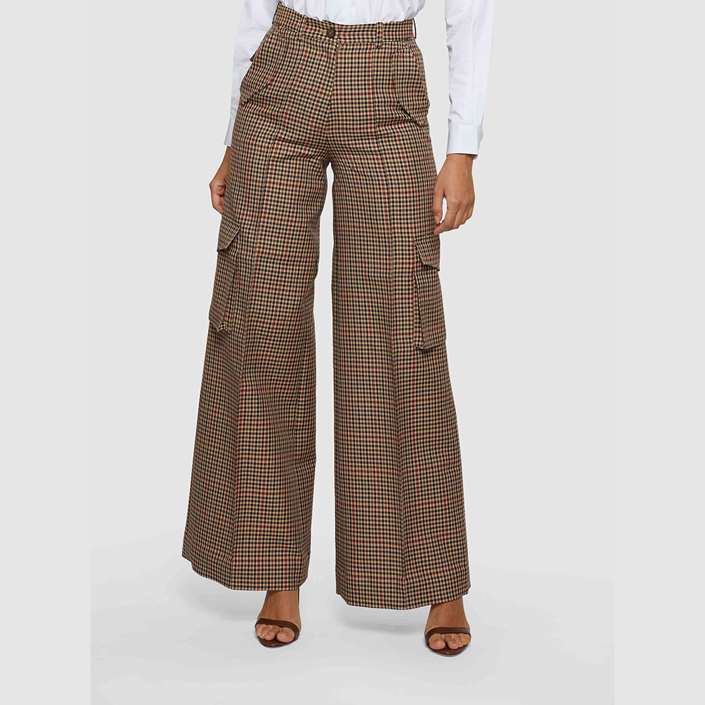 

Bouguessa Brown Check Wide Leg Wool-Blend Trousers Size