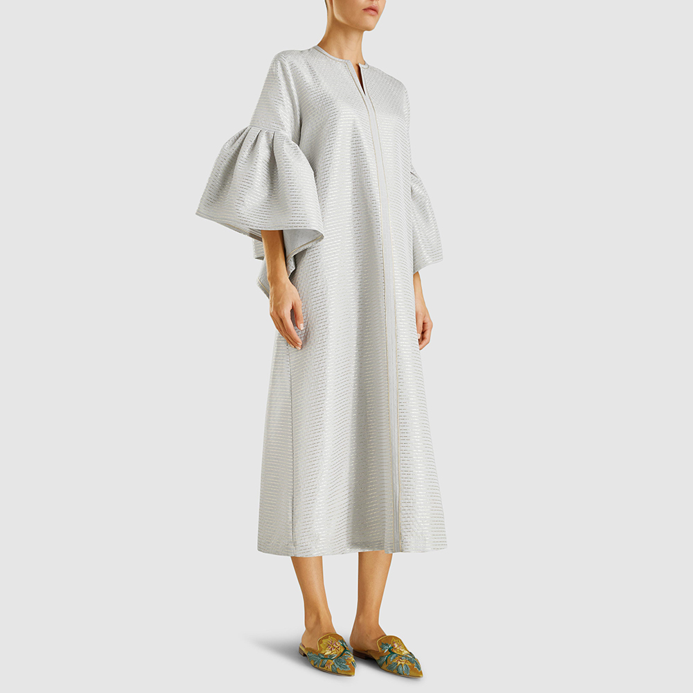 

Bouguessa Grey Ruffle-Sleeved Kaftan Dress Size