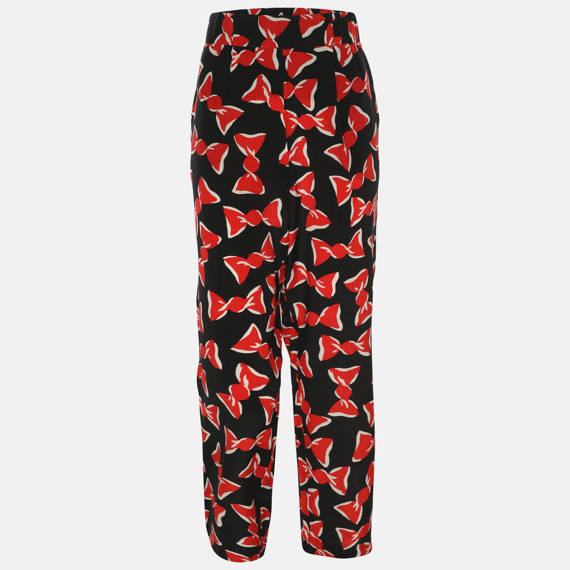 

Boutique Moschino Black/Red Bow Printed Silk Trouser M
