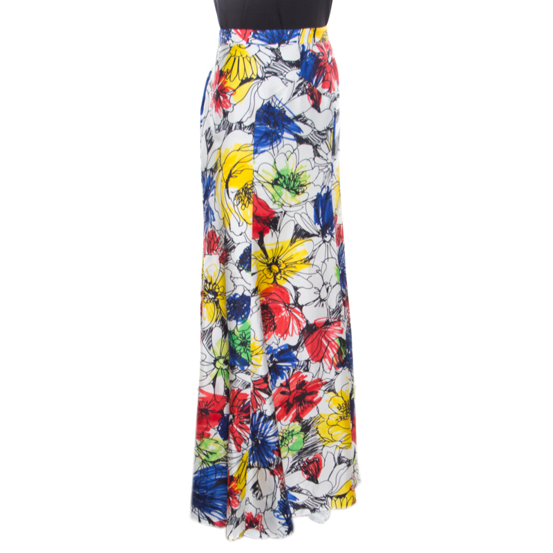 

Boutique Moschino Multicolor Floral Sketch Printed Silk Maxi Skirt