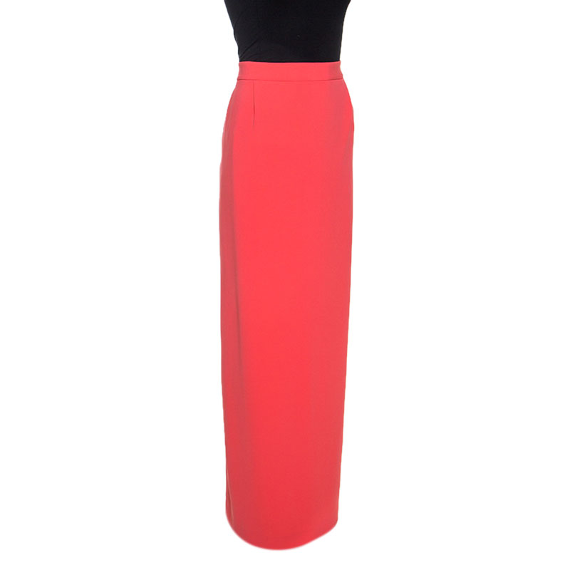 

Boutique Moschino Coral Pink Crepe Slit Detail Maxi Skirt