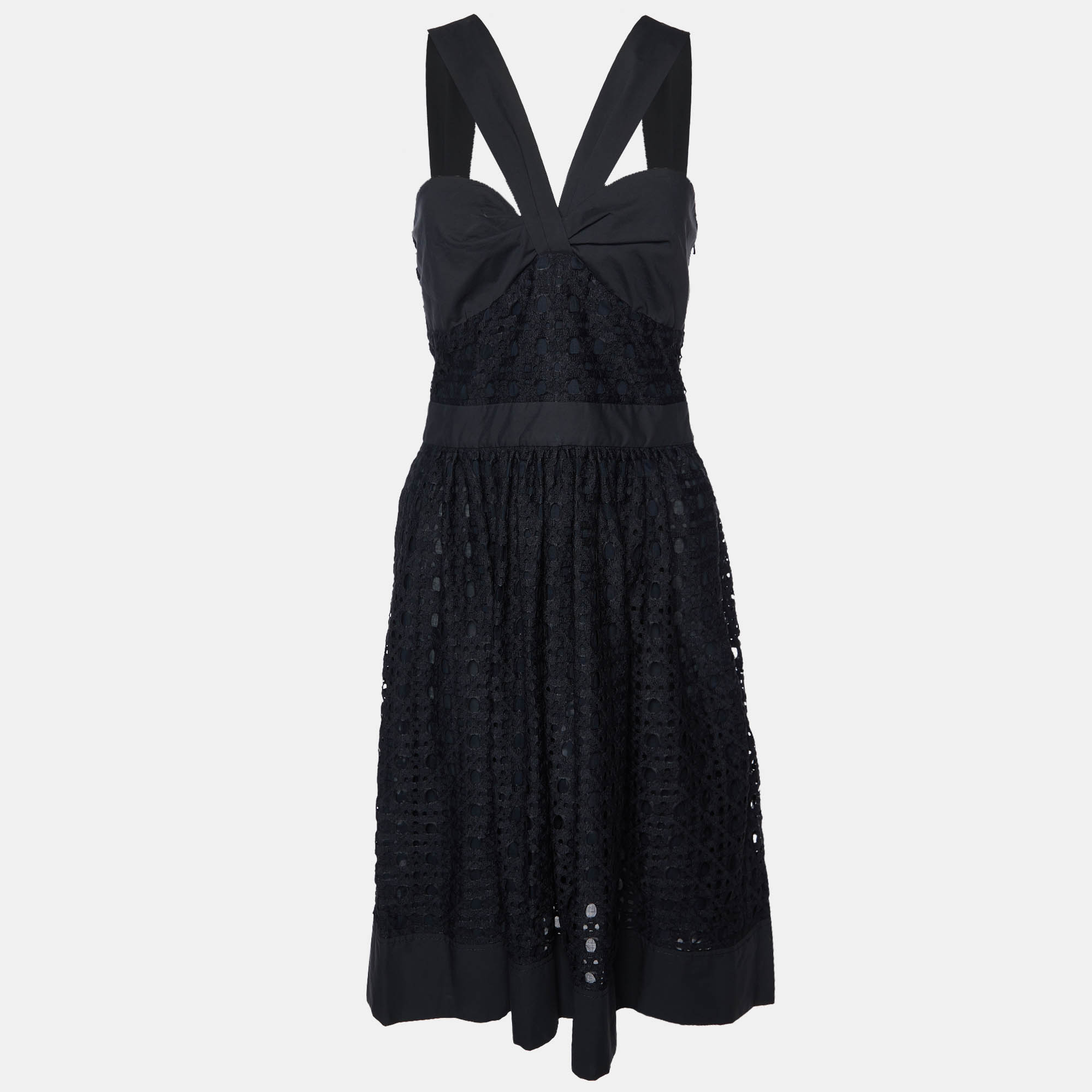 

Boutique Moschino Black Lace Gathered Neck Dress M