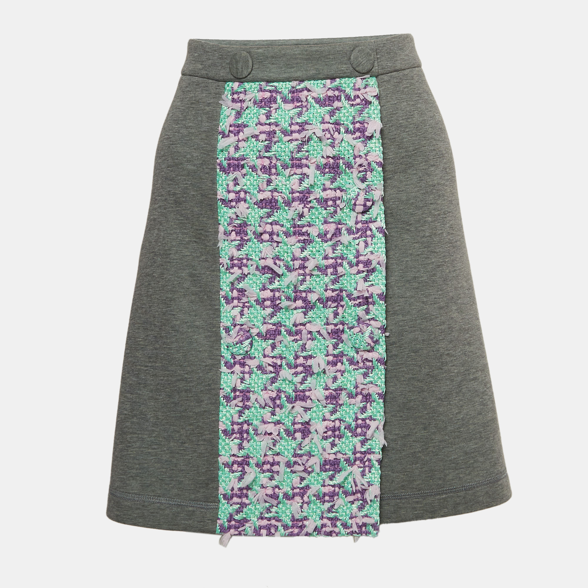 

Boutique Moschino Grey Modal and Cotton Tweed Detail Mini Skirt