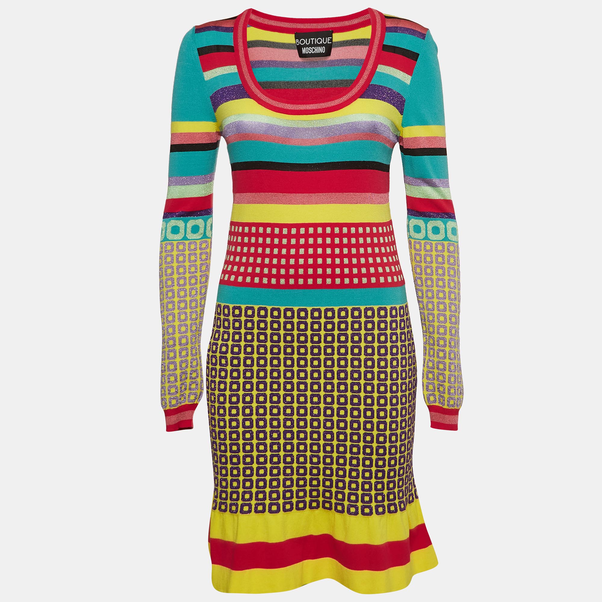 

Boutique Moschino Patterned Lurex Knit Mini Dress M, Multicolor