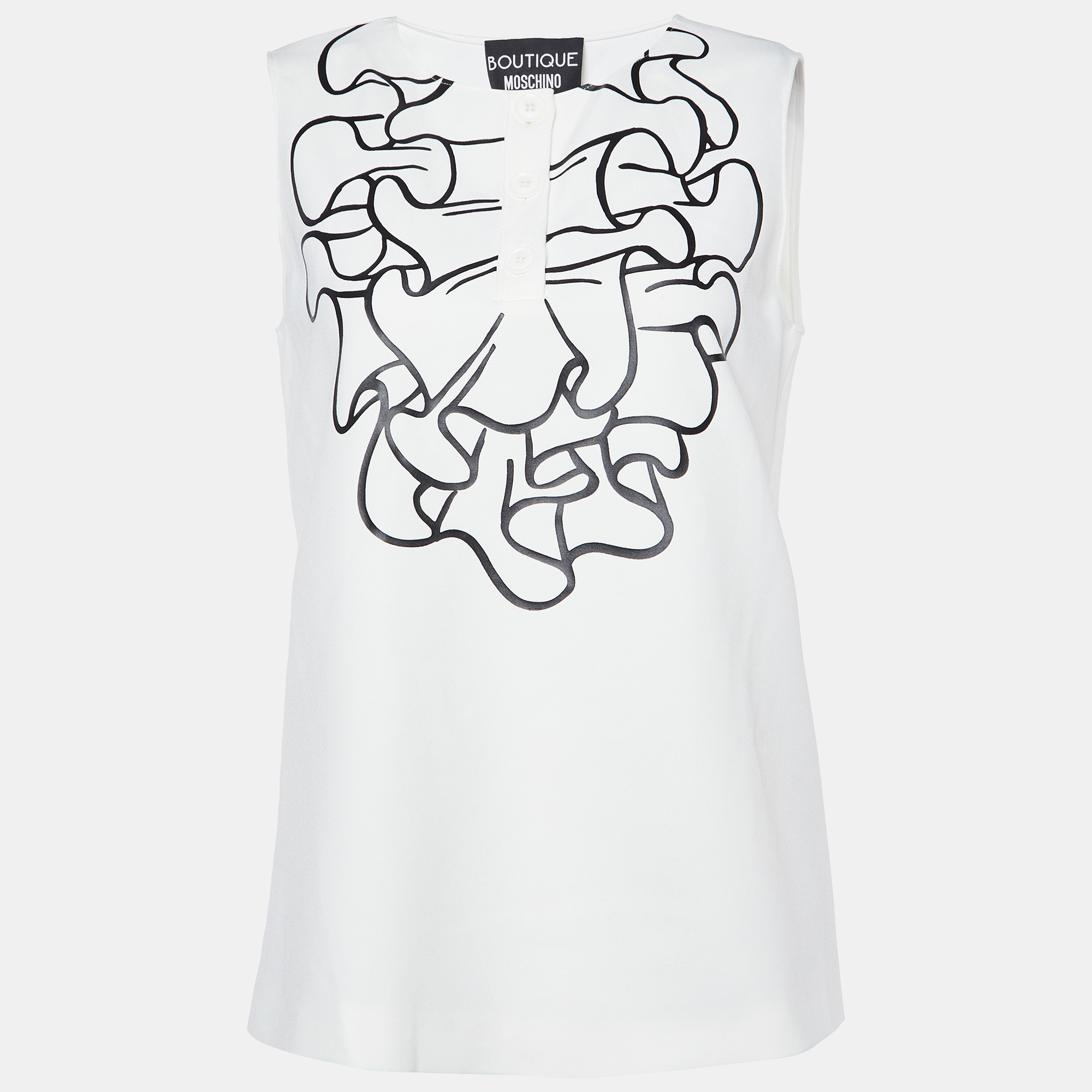 

Boutique Moschino White Printed Crepe Sleeveless Top S