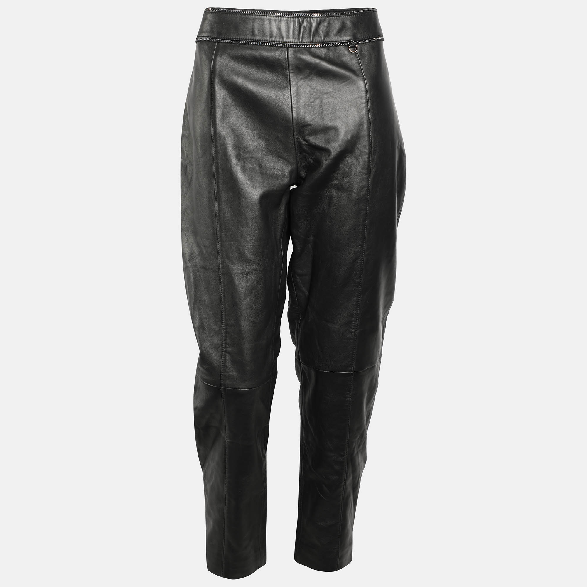 Pre-owned Boutique Moschino Black Leather Trouser M