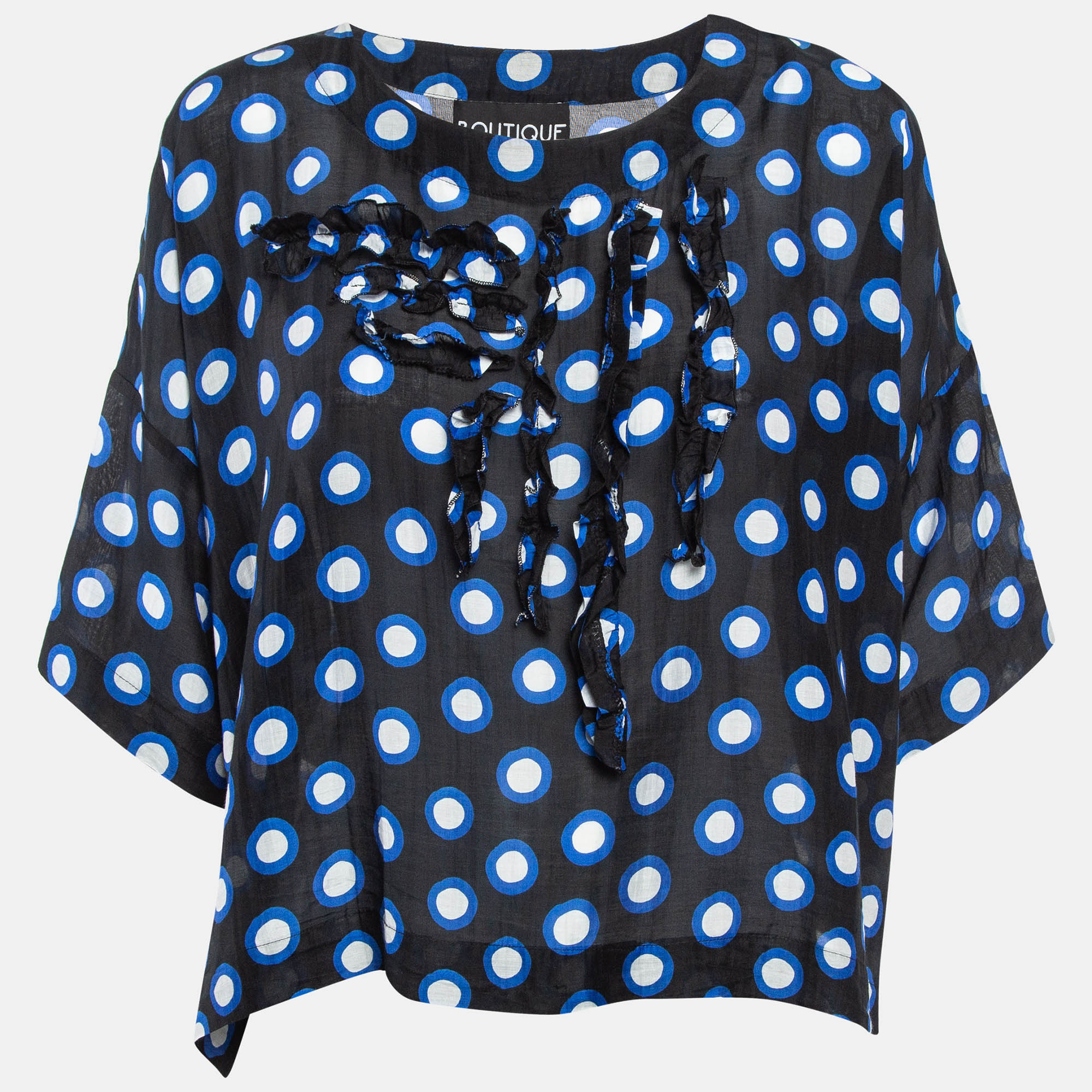 

Boutique Moschino Black Dot Print Cotton Oversized Cropped Top S