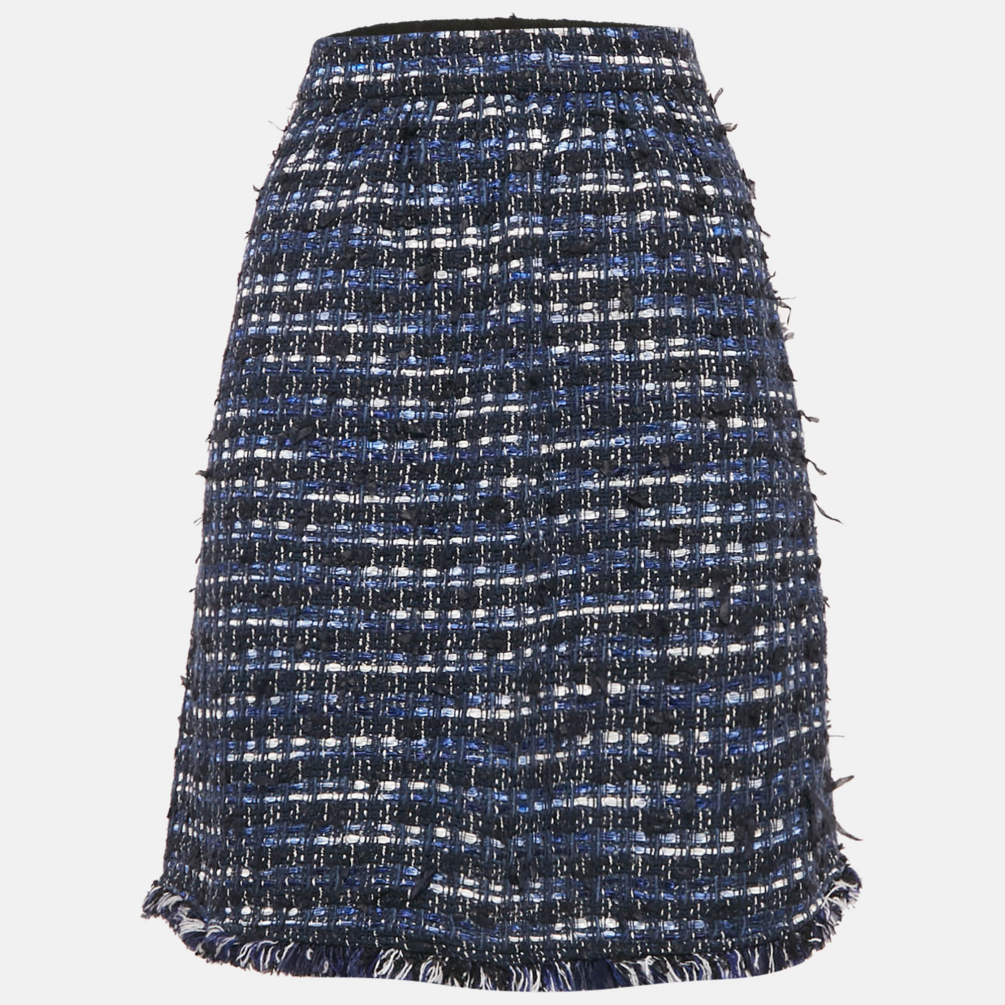 

Boutique Moschino Blue Tweed Fringed Pencil Skirt M