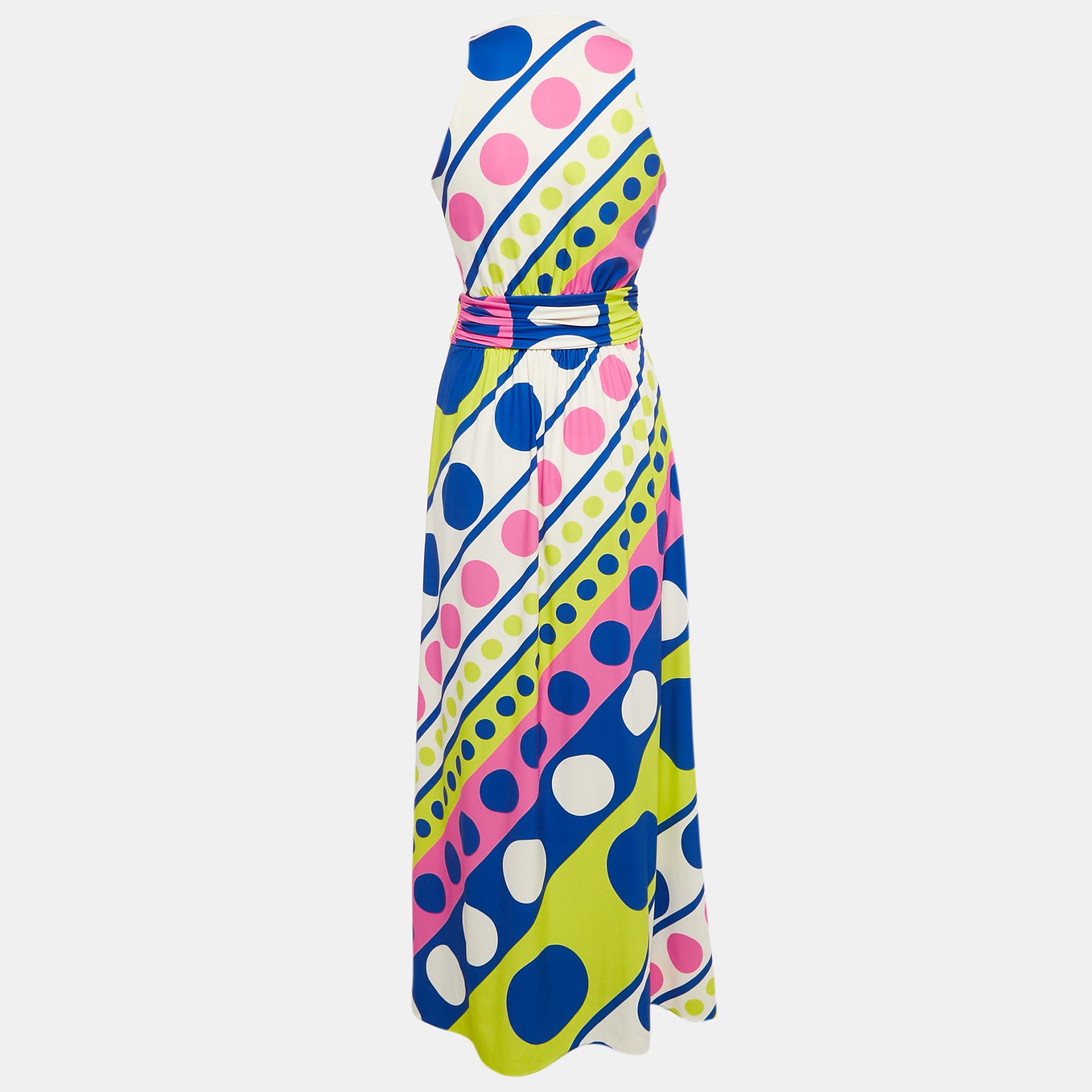 Boutique Moschino Multicolor Geometric Print Jersey Sleeveless Maxi Dress S 