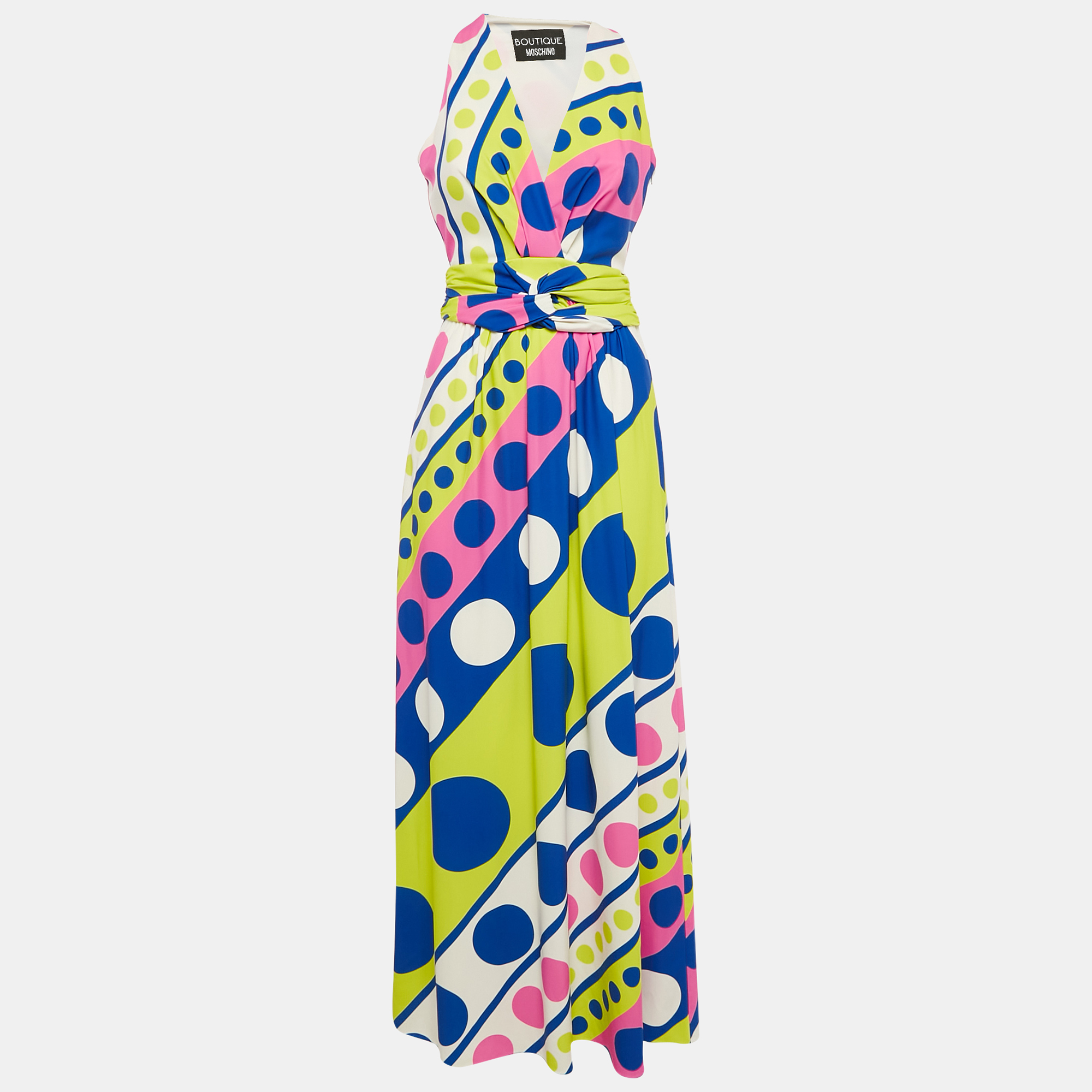 

Boutique Moschino Multicolor Geometric Print Jersey Sleeveless Maxi Dress S