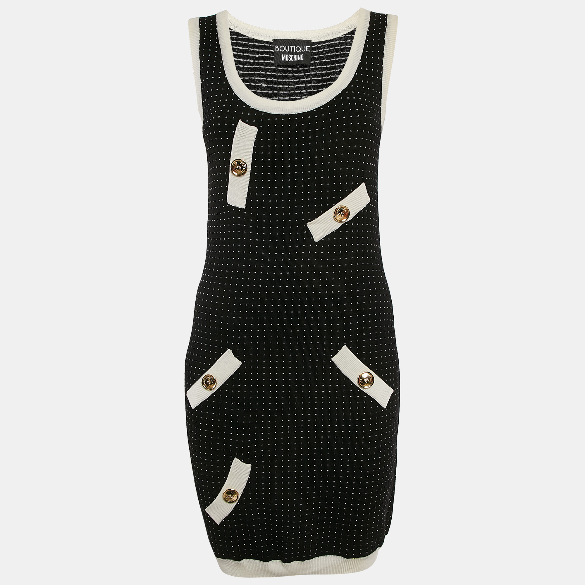 

Boutique Moschino Black/White Polka Dots Wool Blend Knit Mini Dress S