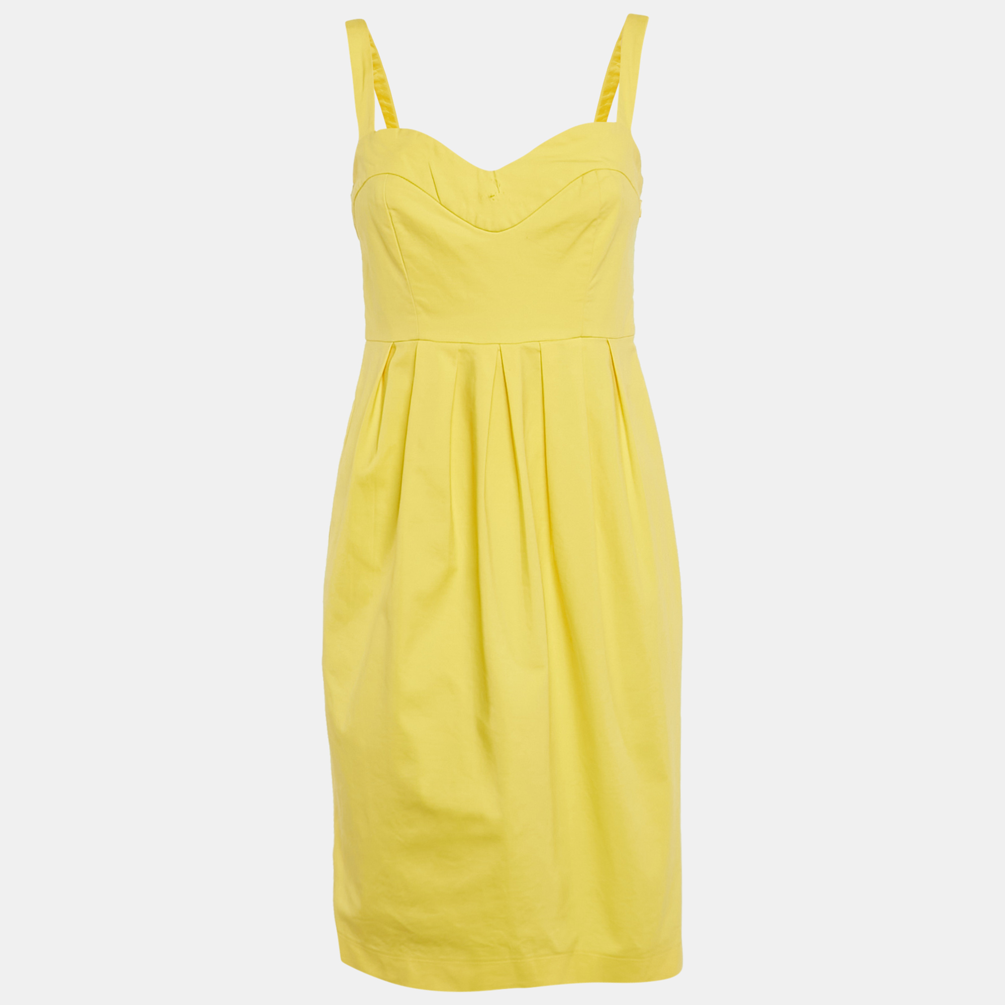 

Boutique Moschino Yellow Cotton Pleated Sleeveless Mini Dress M