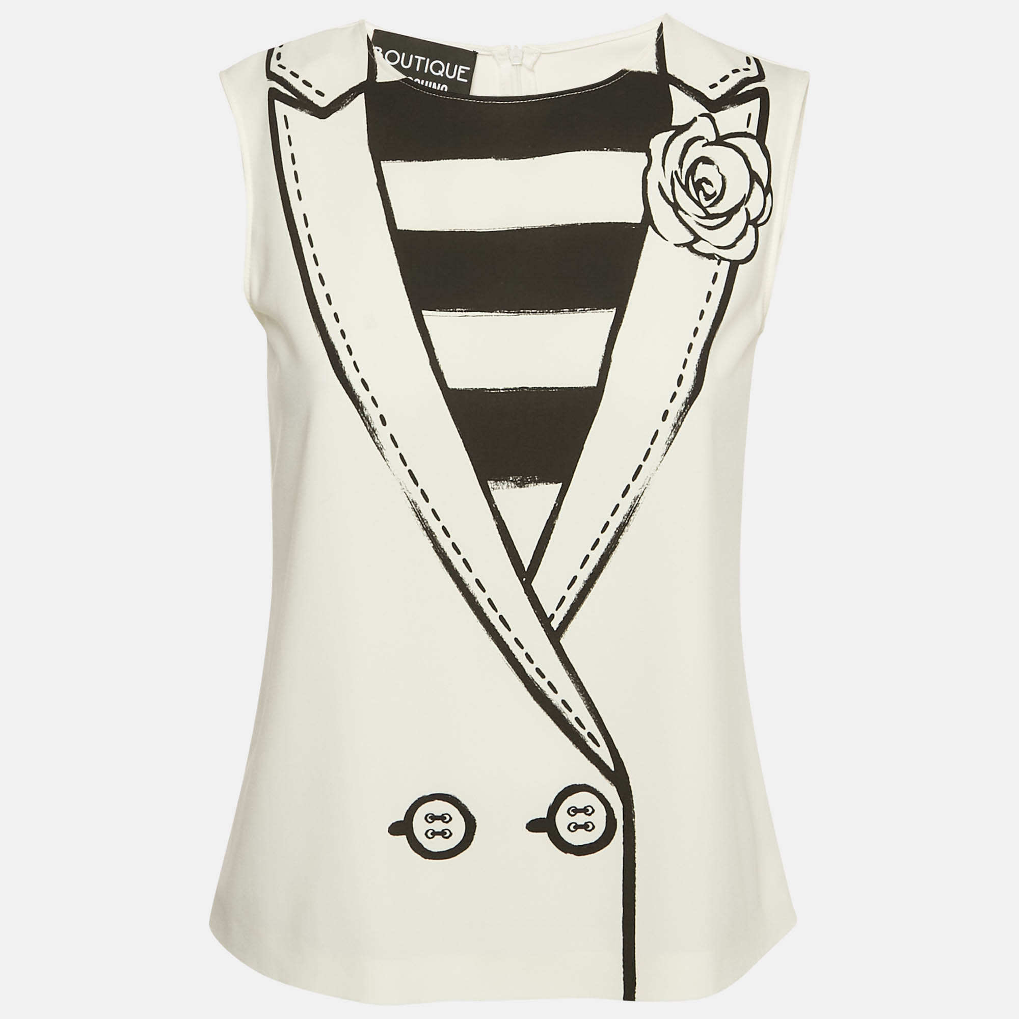

Boutique Moschino White Collar Print Crepe Sleeveless Top S