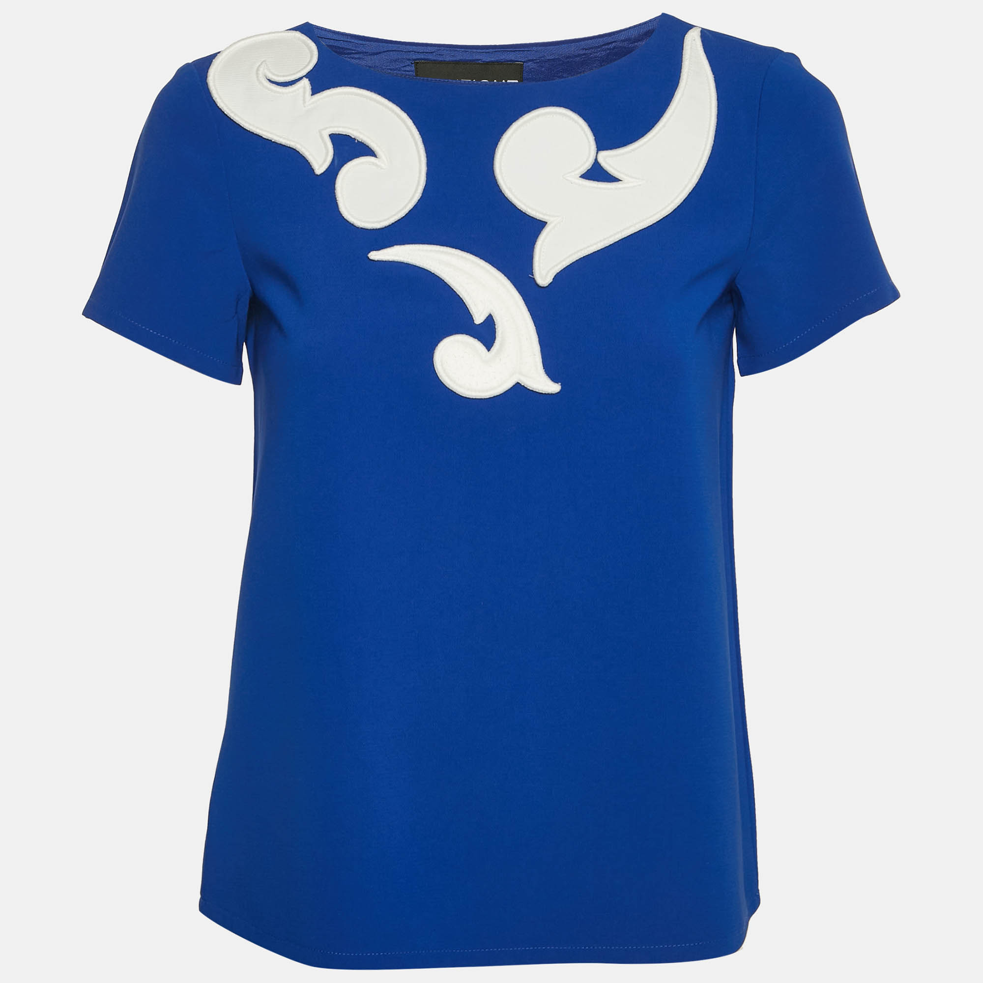 

Boutique Moschino Blue Applique Crepe Top S