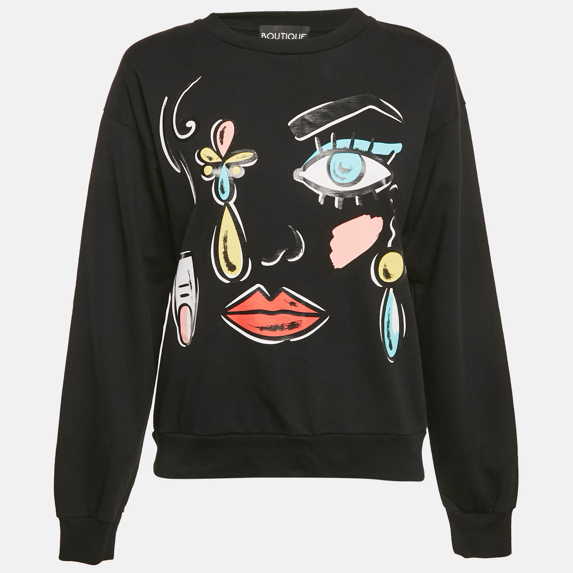 

Boutique Moschino Black Printed Cotton Knit Sweatshirt S