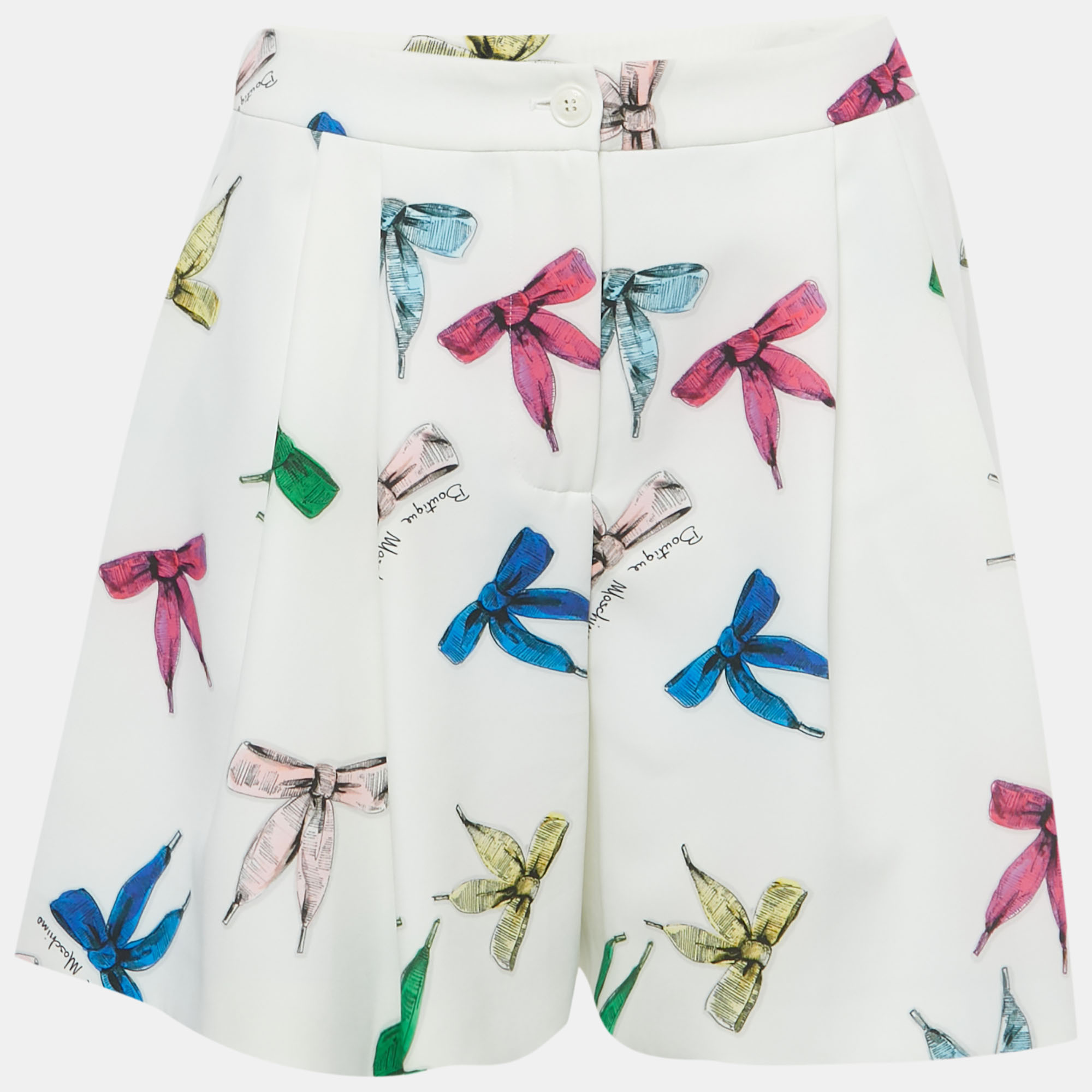 

Boutique Moschino White Bow Print Crepe Shorts M