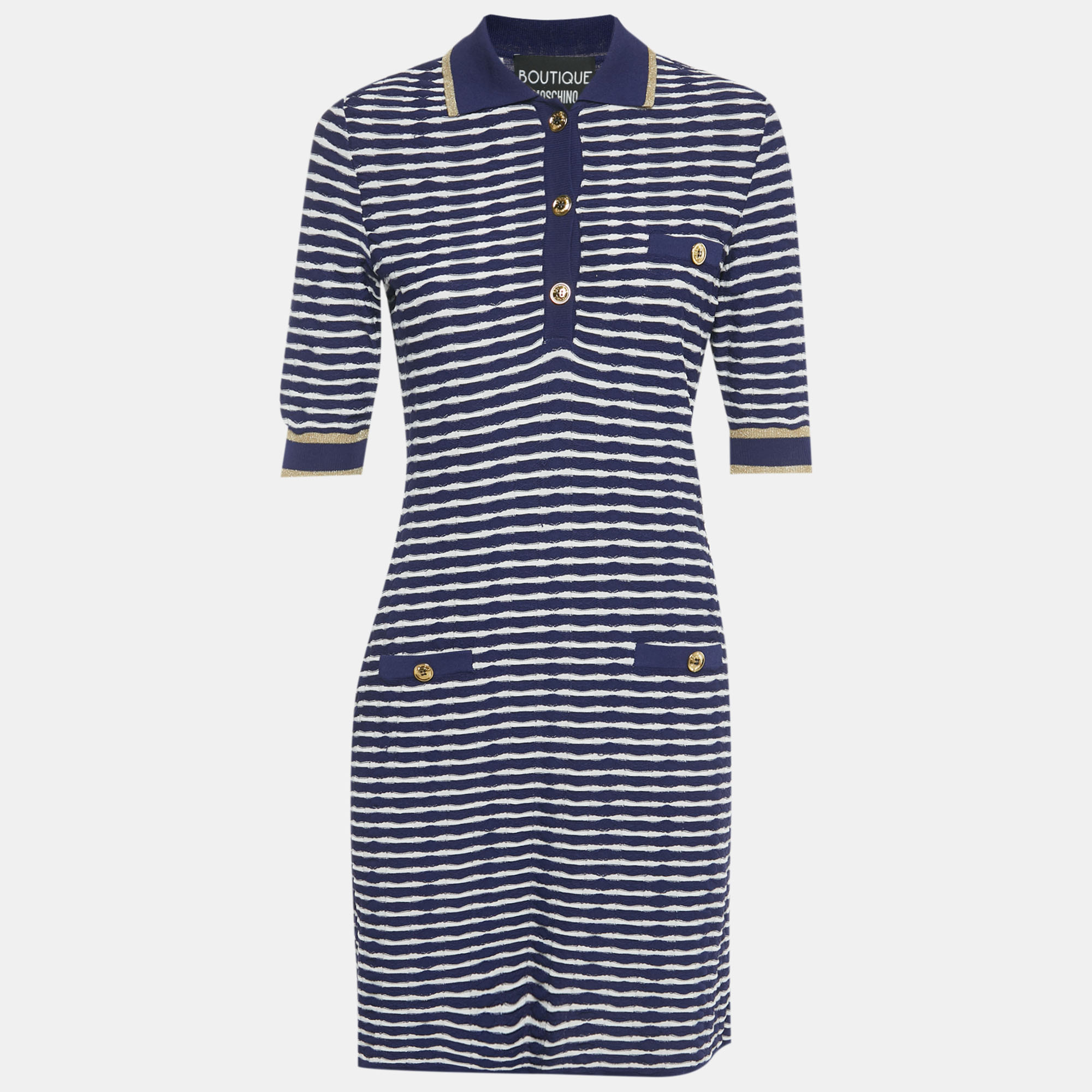 

Boutique Moschino Navy Blue /White Striped Knit Mini Dress S
