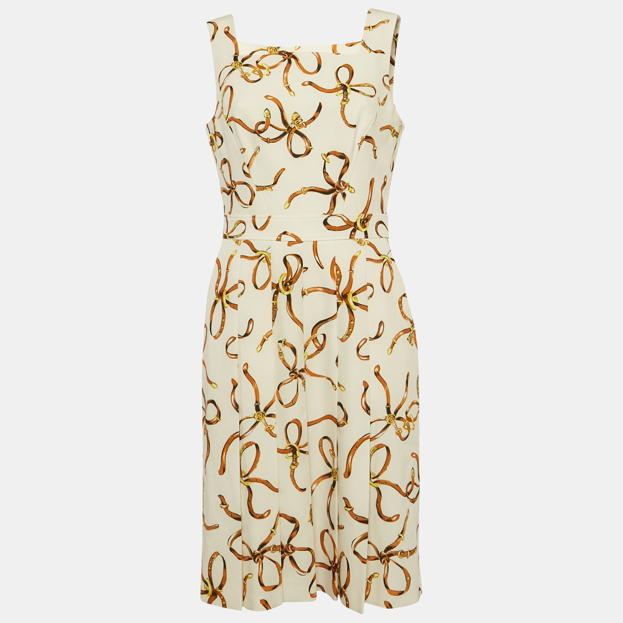 

Boutique Moschino Cream Allover Bridle Bow Cady Dress M