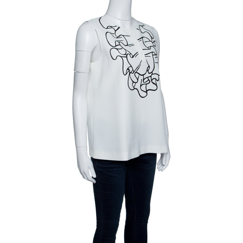 

Boutique Moschino Off White Ruffle Print Sleeveless Top