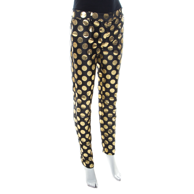 

Boutique Moschino Black and Gold Foil Polka Dot Pants