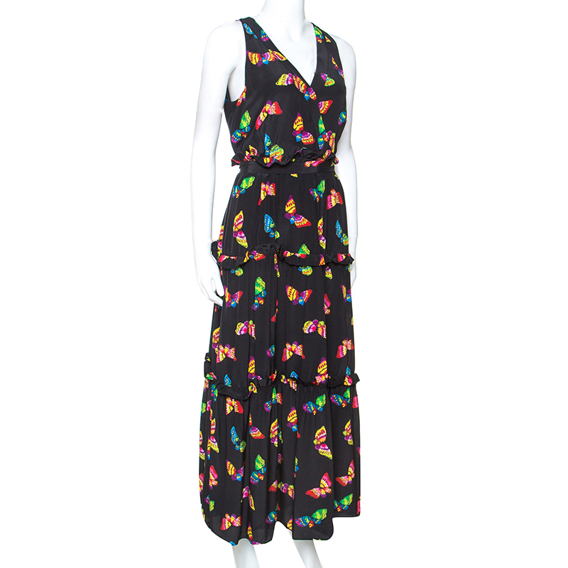 

Boutique Moschino Black Butterfly Printed Silk Dress