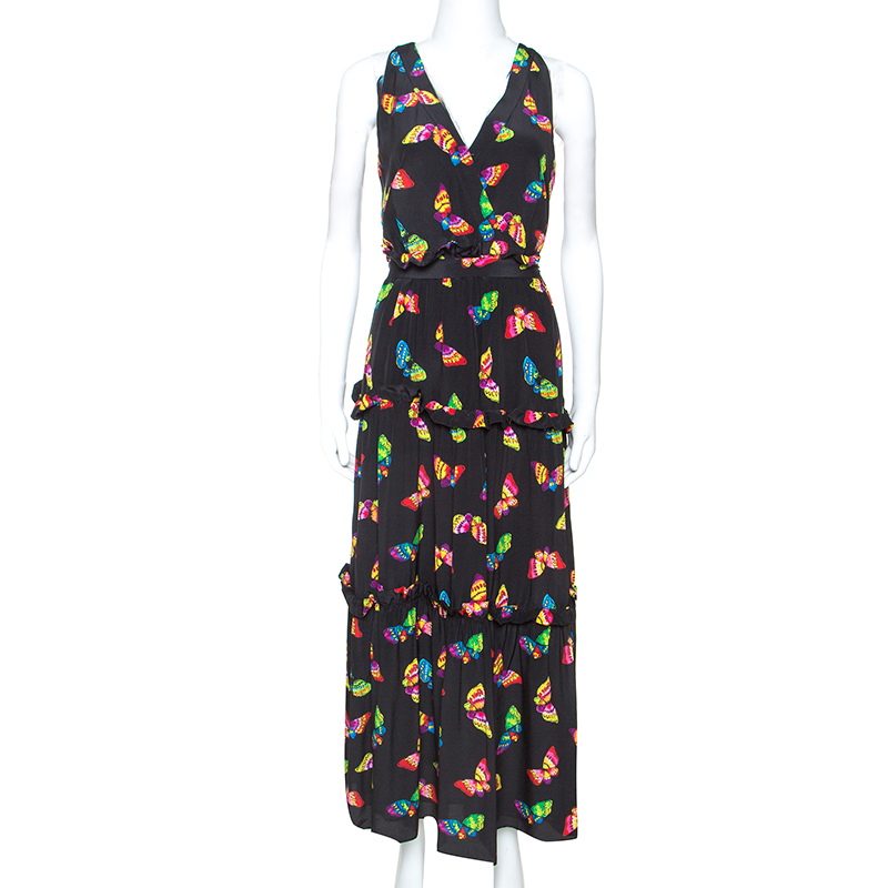 Boutique Moschino Black Butterfly Printed Silk Dress L Boutique ...