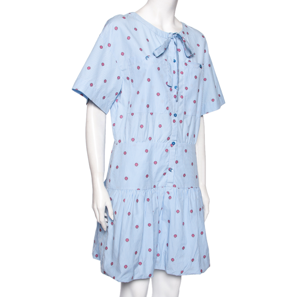 

Boutique Moschino Light Blue Striped Cotton And Embroidered Detail Dress