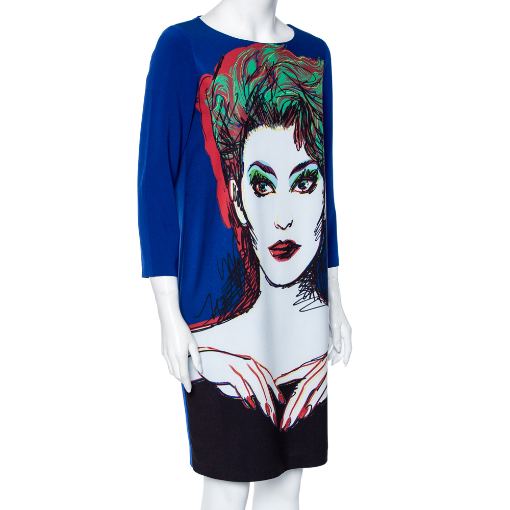 

Boutique Moschino Blue Printed Crepe Shift Dress