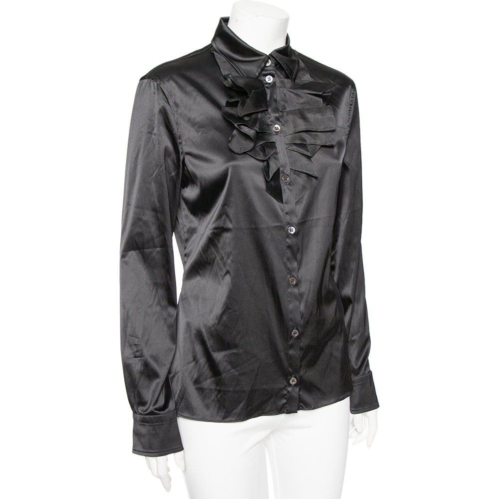 

Moschino Couture Black Satin Ruffled Neck Shirt
