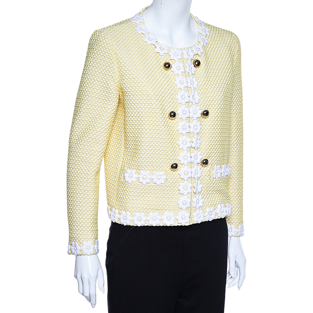 

Boutique Moschino Yellow Textured Cotton Daisy Trimmed Jacket