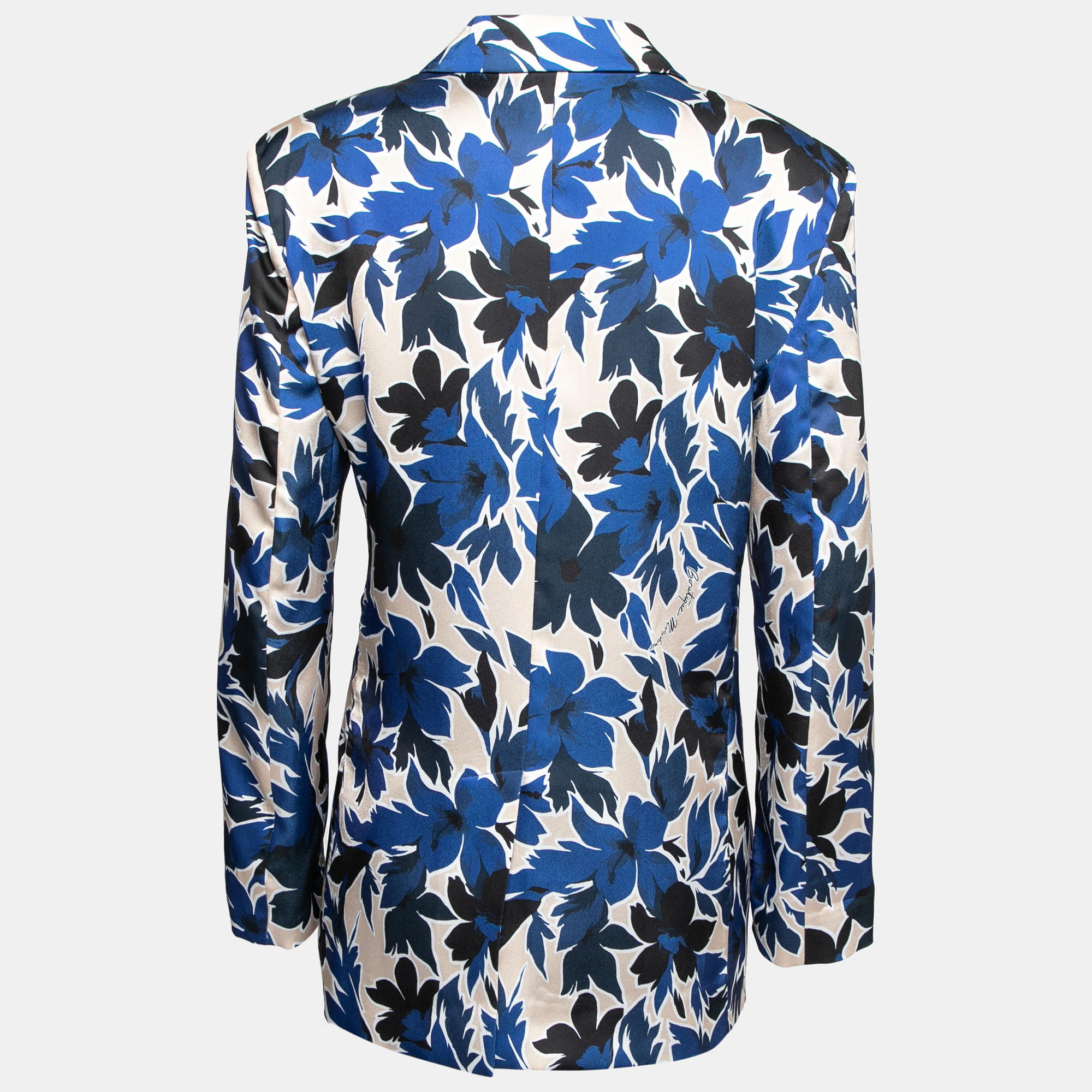 

Boutique Moschino Blue Floral Printed Silk Single Breasted Blazer