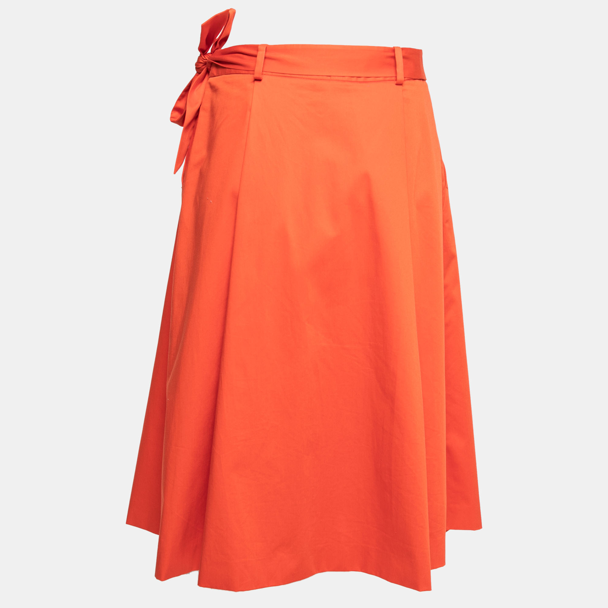 

Boutique Moschino Orange Cotton Pleated Belted Skirt