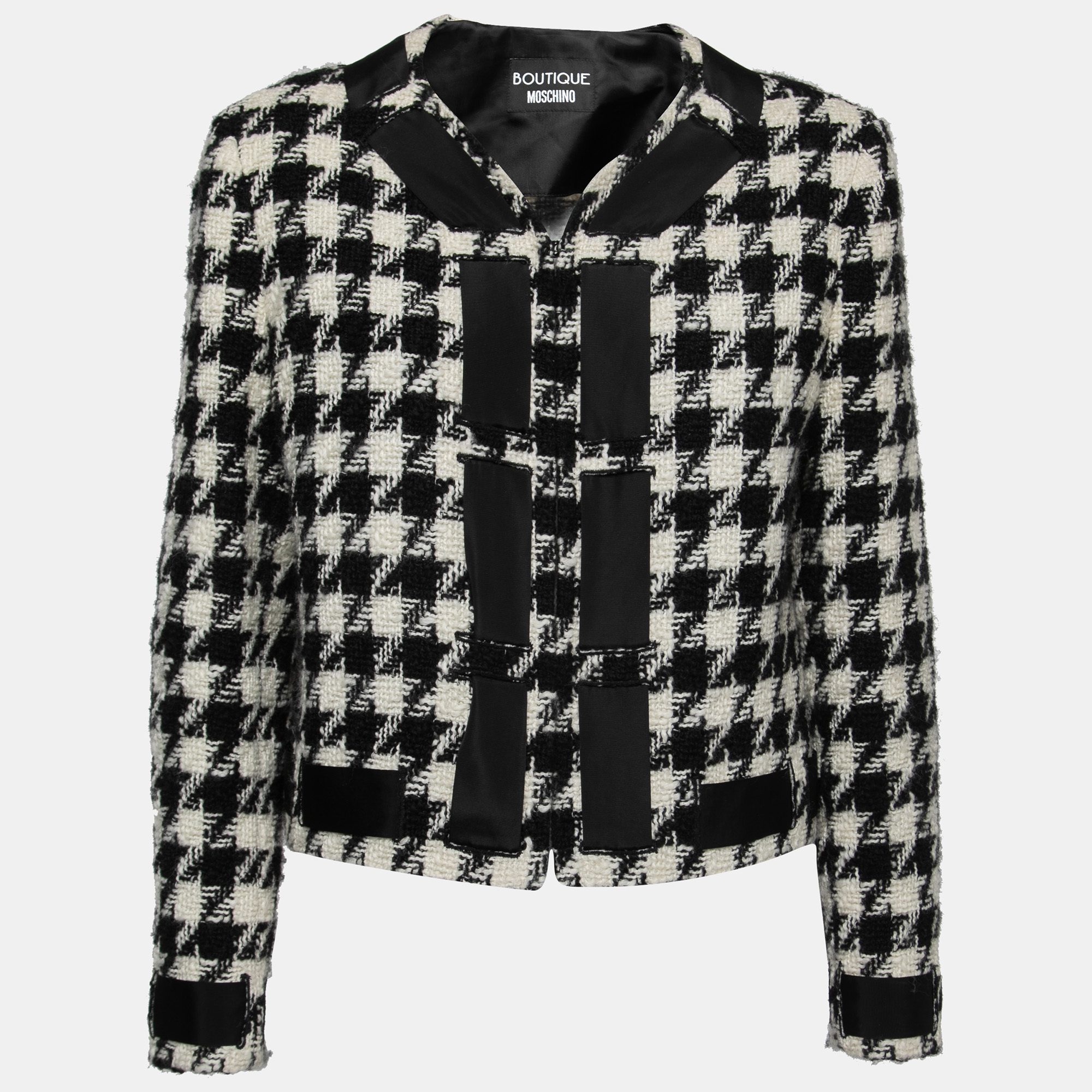 Pre Owned Boutique Moschino Monochrome Patterned Wool Long Sleeve Jacket L