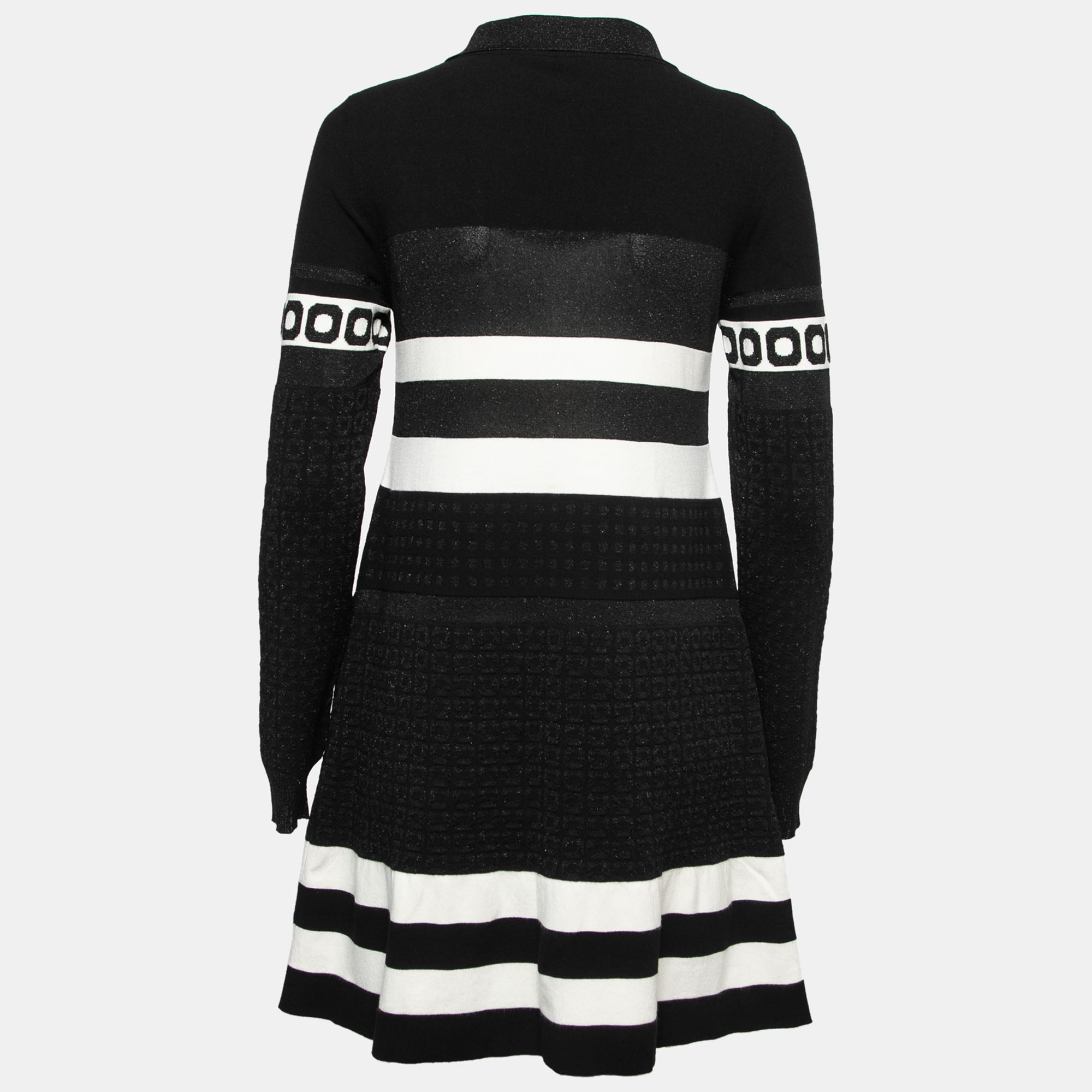 

Boutique Moschino Black Patterned Lurex Knit Button Front Dress