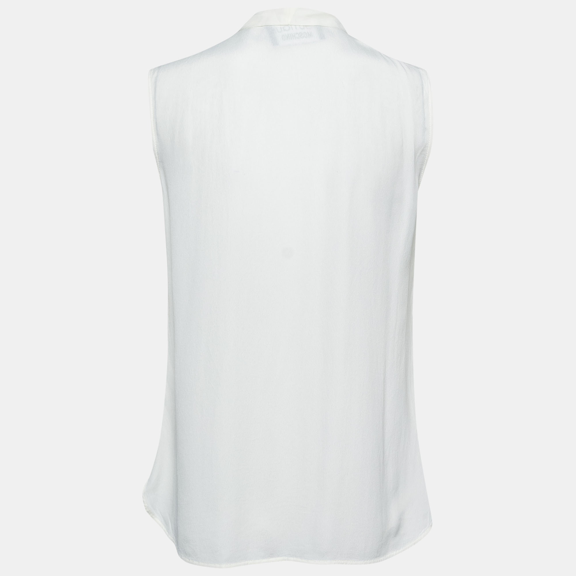 

Boutique Moschino White Silk Crepe Neck Tie Detail Sleeveless Shirt