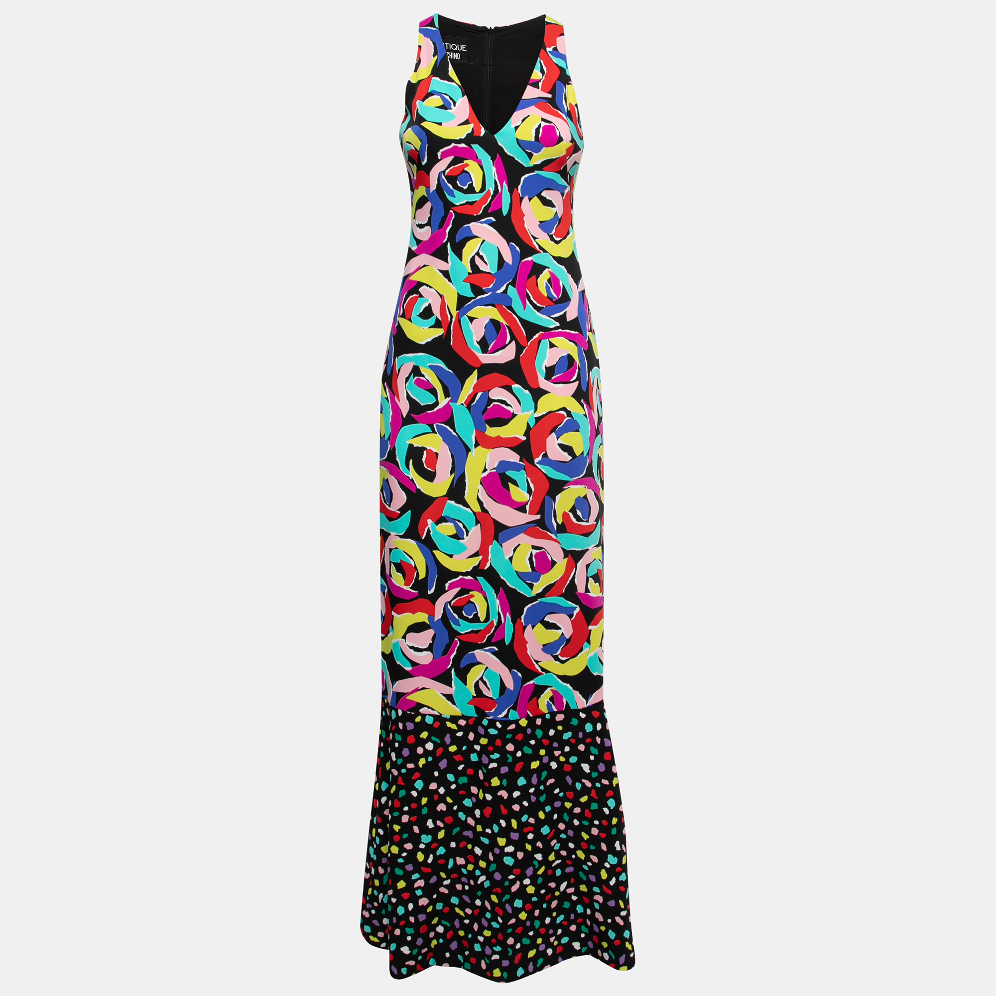 Black Multicolor Floral Print Crepe Maxi Dress