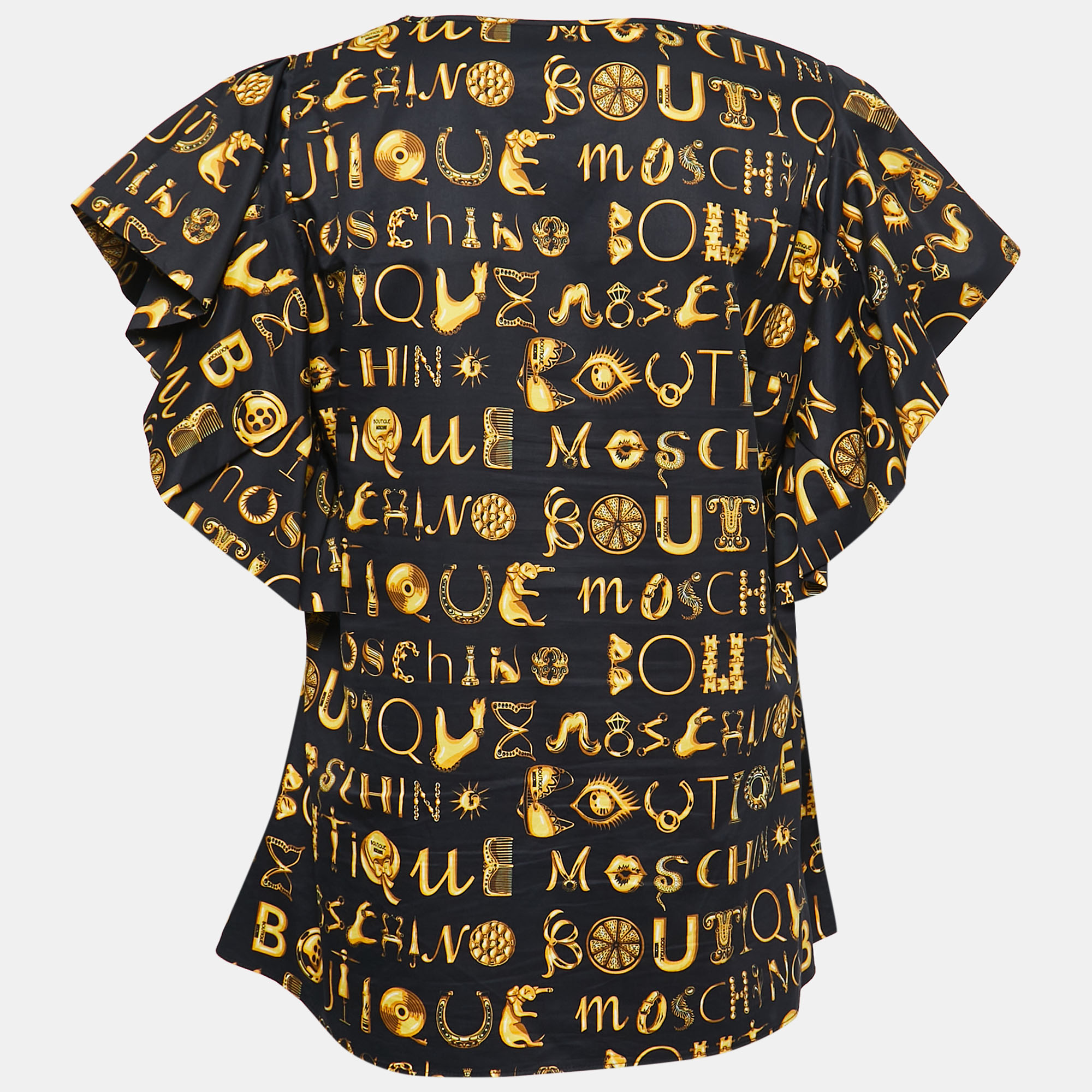 

Boutique Moschino Black/Gold Printed Cotton Ruffled Top