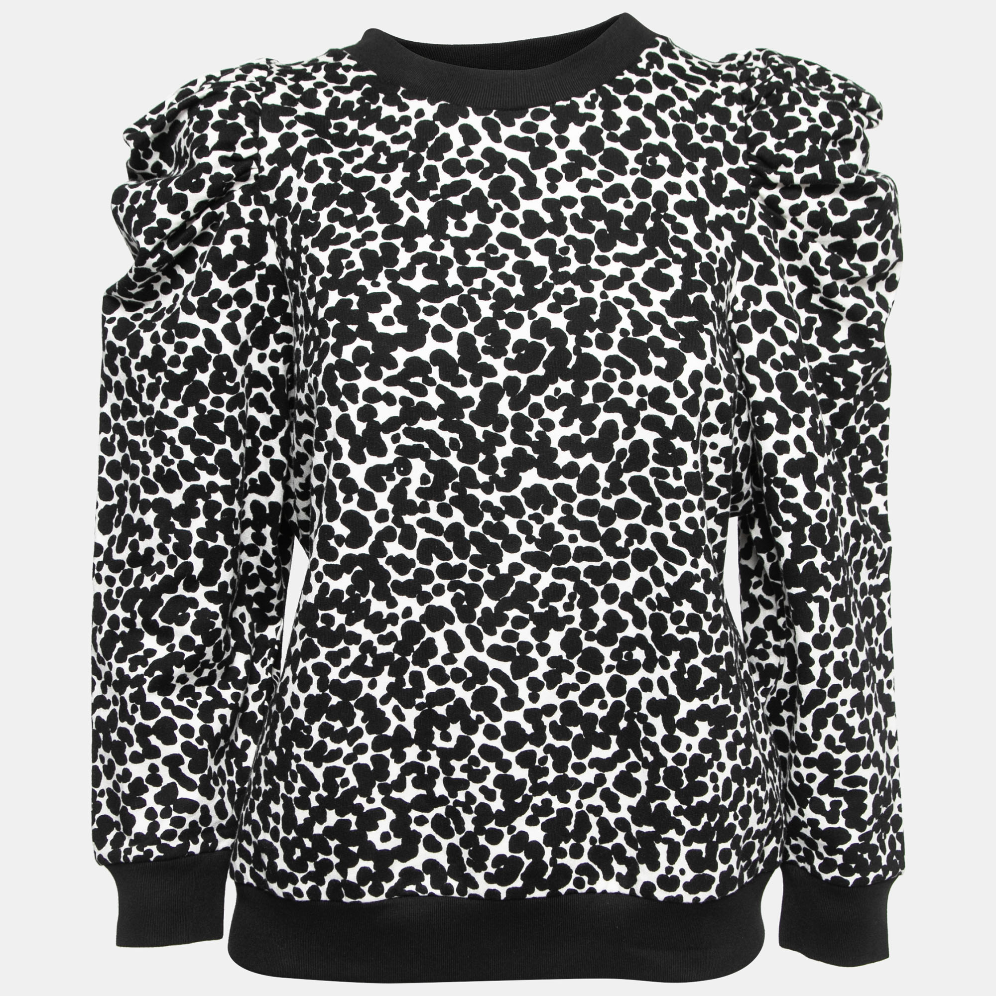 

Boutique Moschino White/Black Printed Cotton Ruched Sleeve Sweater