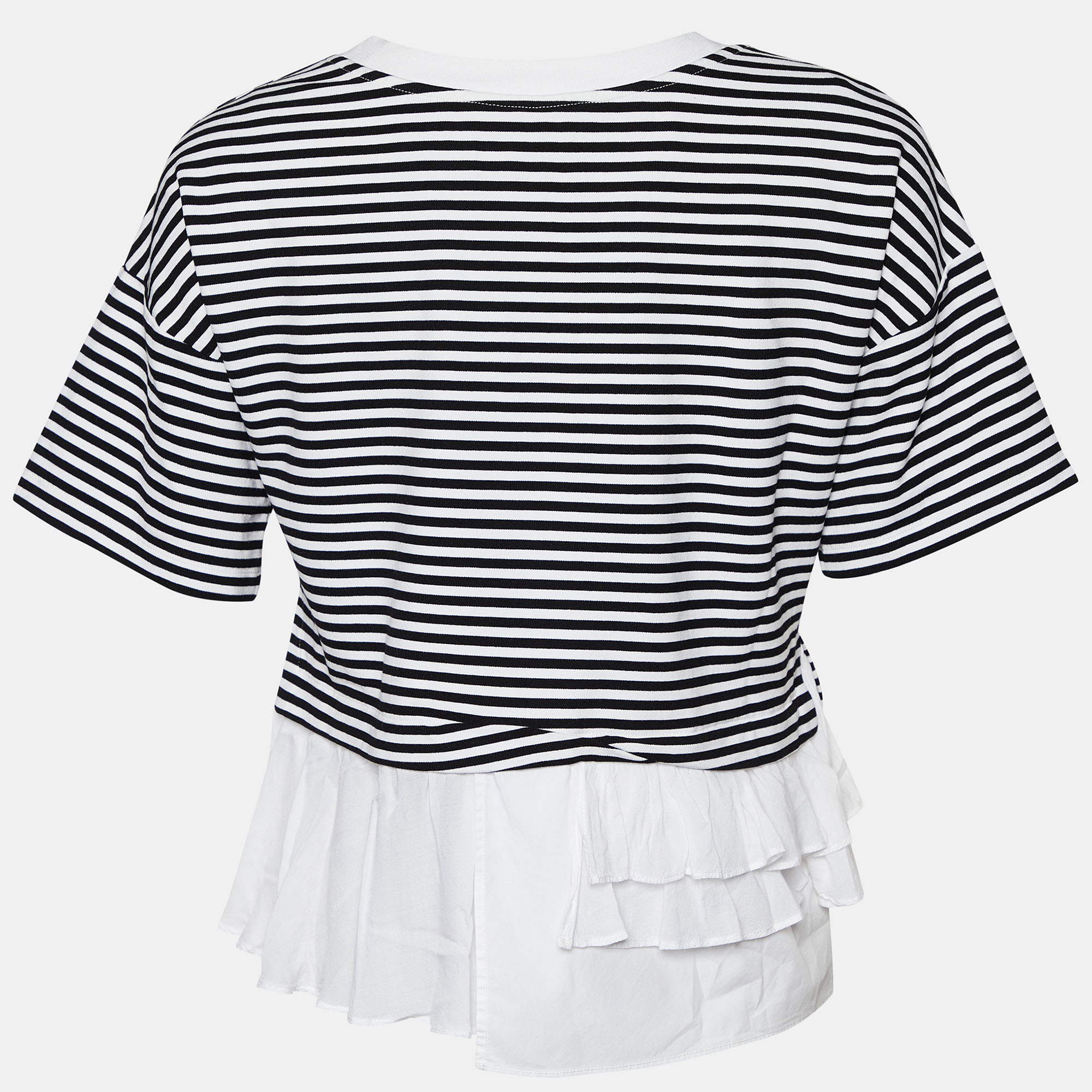 

Boutique Moschino Black & White Striped Knit Ruffle Trim Top