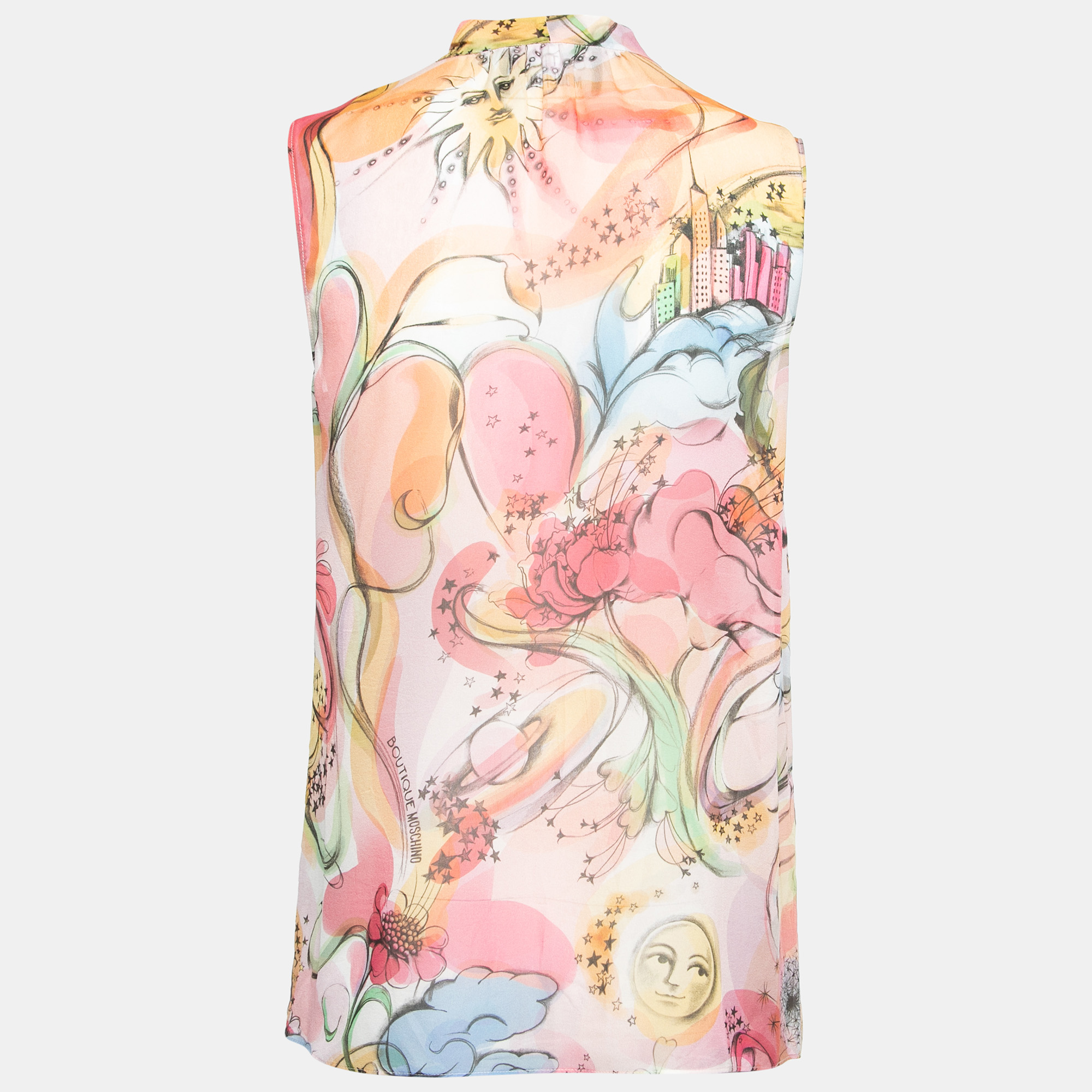 

Boutique Moschino Multicolor Printed Tie Neck Detail Sleeveless Top