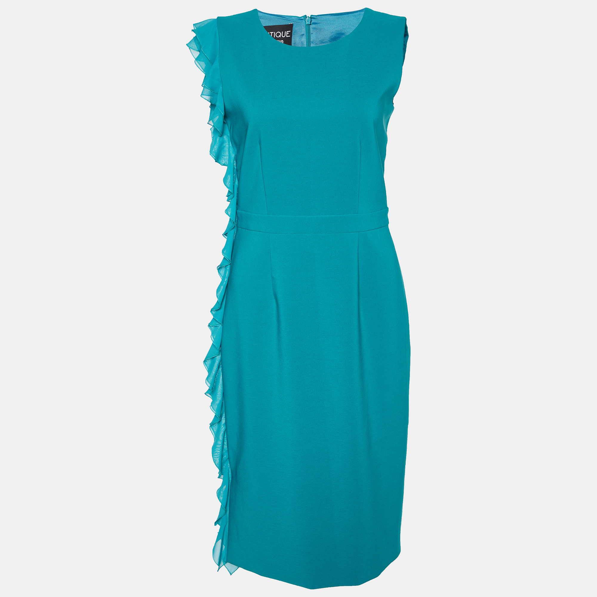 

Boutique Moschino Green Crepe Ruffled Sleeveless Midi Dress S