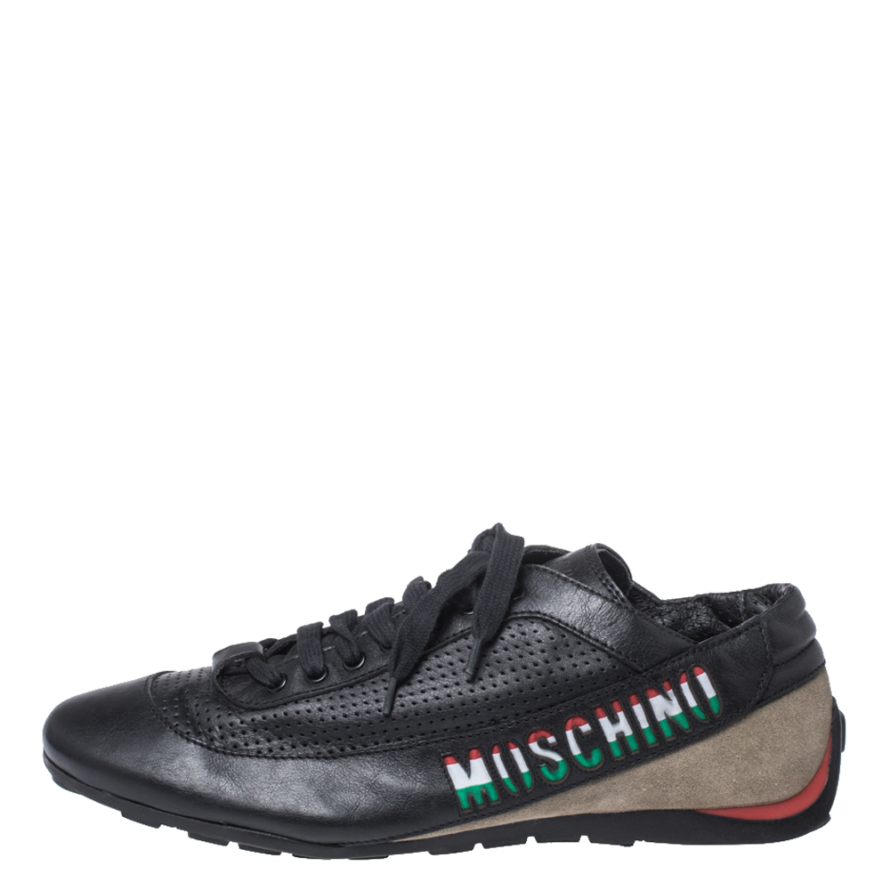 

Moschino Black Suede Leather Low Top Sneakers Size