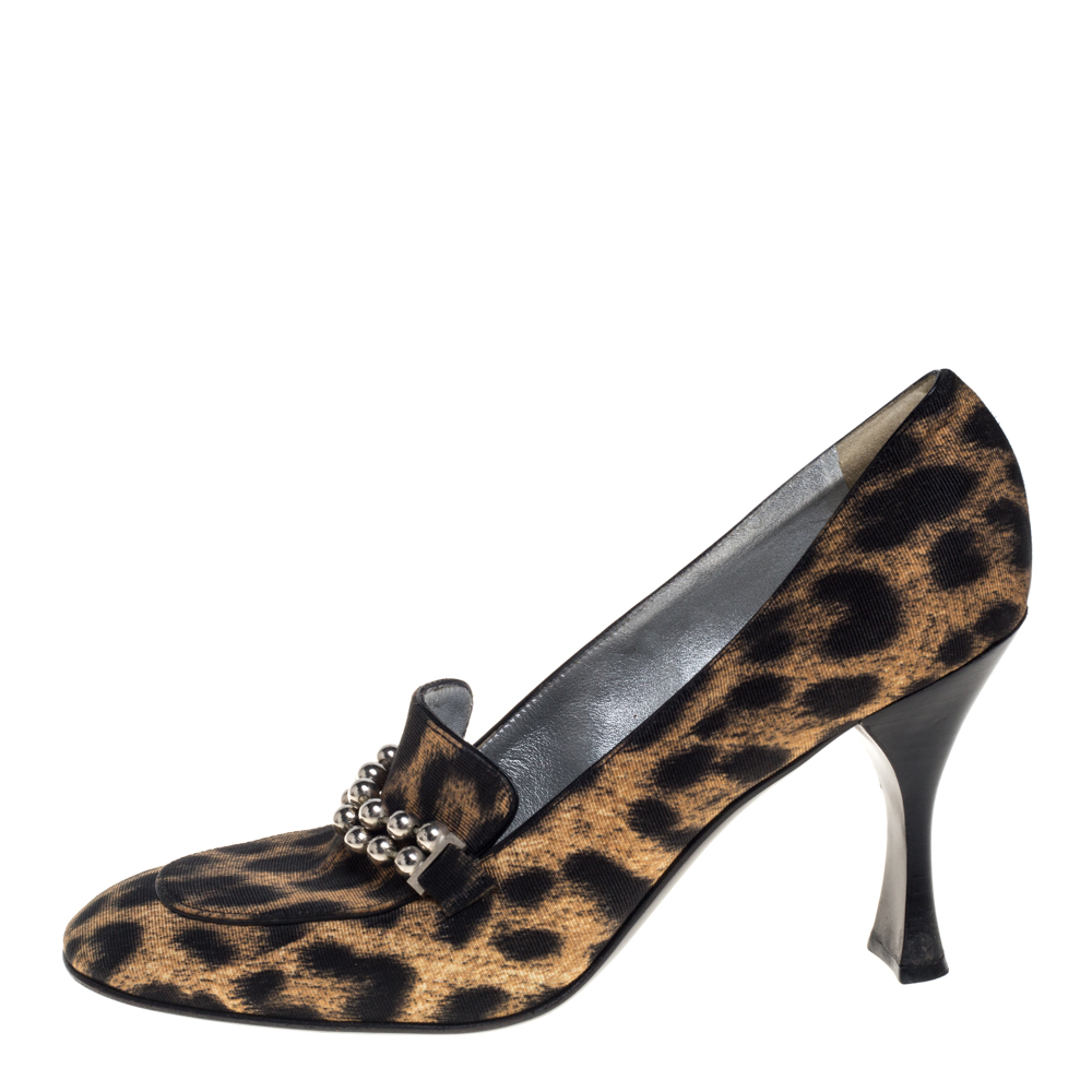 

Moschino Cheap And Chic Multicolor Leopard Print Embellished Loafer Pumps Size